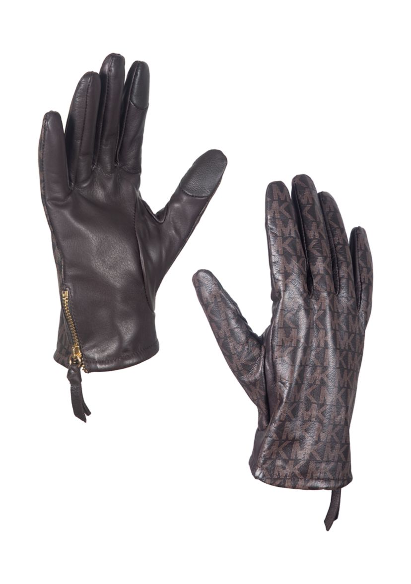 Printed Logo Leather Gloves