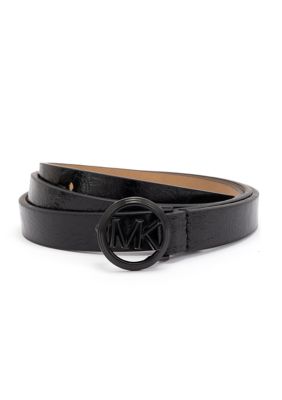 Michael Kors Women's Logo Charm Skinny Belt, Black, Small