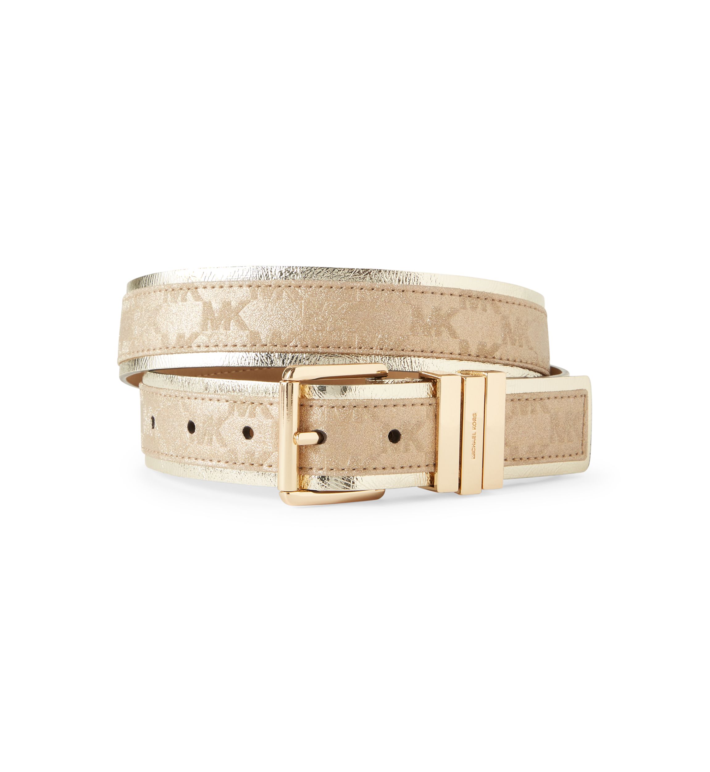 Michael Kors Leather Pave Logo Belt in Light Cream NWT Michael Kors Brown Signature Reversible Pave Logo Belt  main image 2