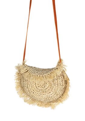 Straw Fringe Half Moon Crossbody 