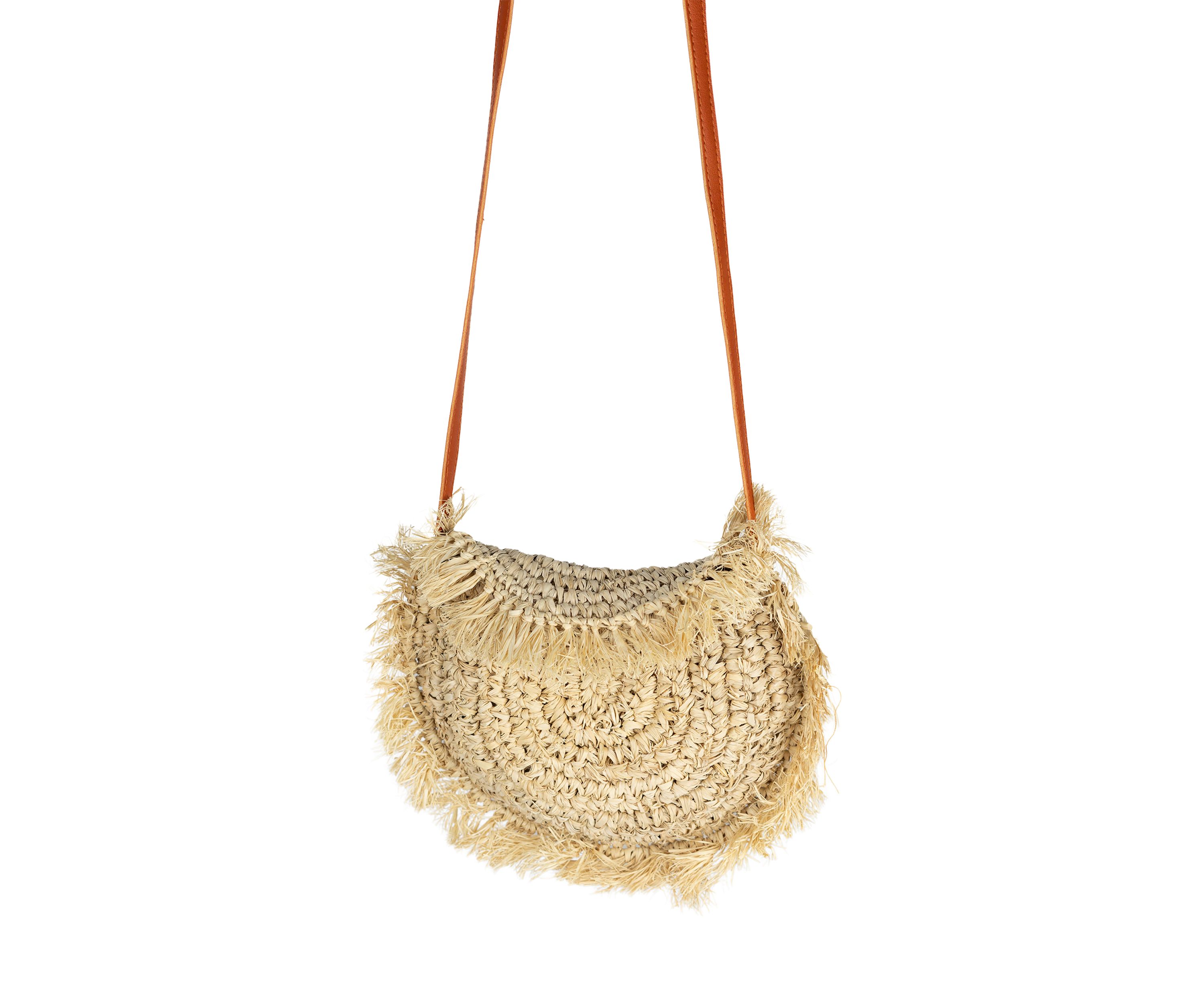 Straw Fringe Half Moon Crossbody 