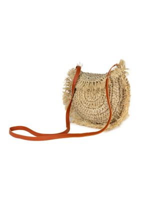 Straw Fringe Half Moon Crossbody 