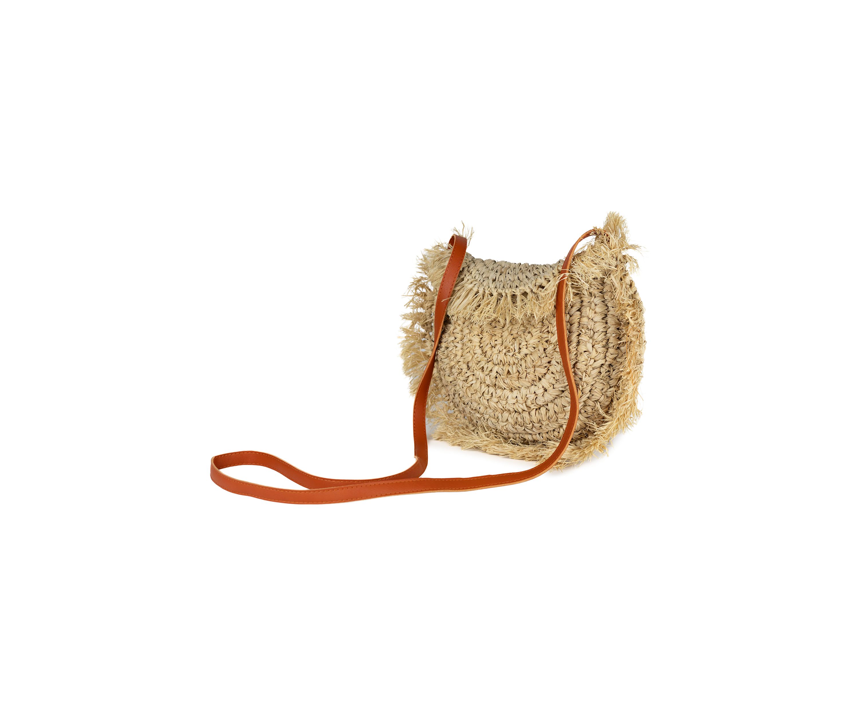 Straw Fringe Half Moon Crossbody 