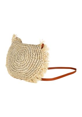 Straw Fringe Half Moon Crossbody 