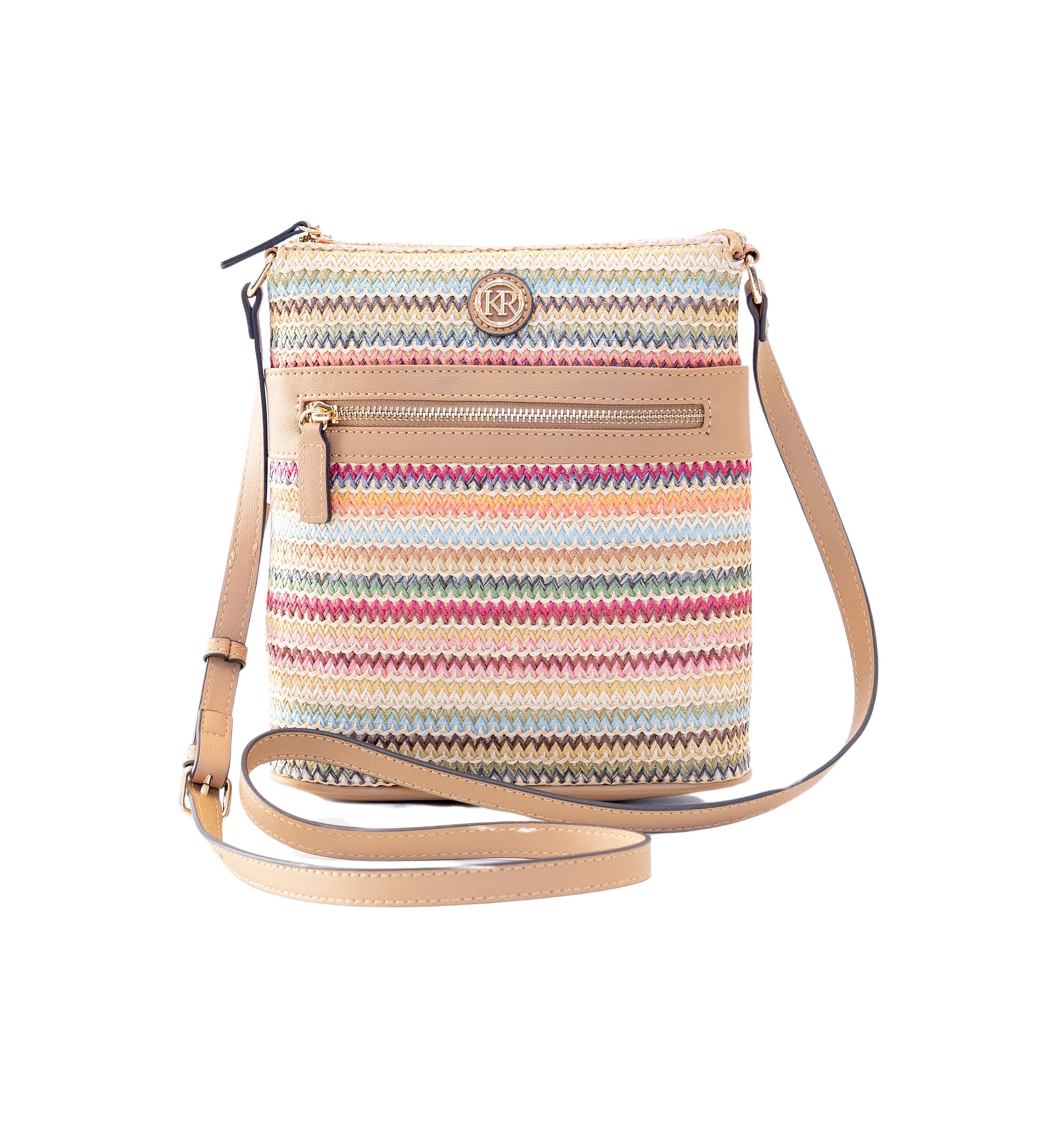 Straw North South Crossbody Bag