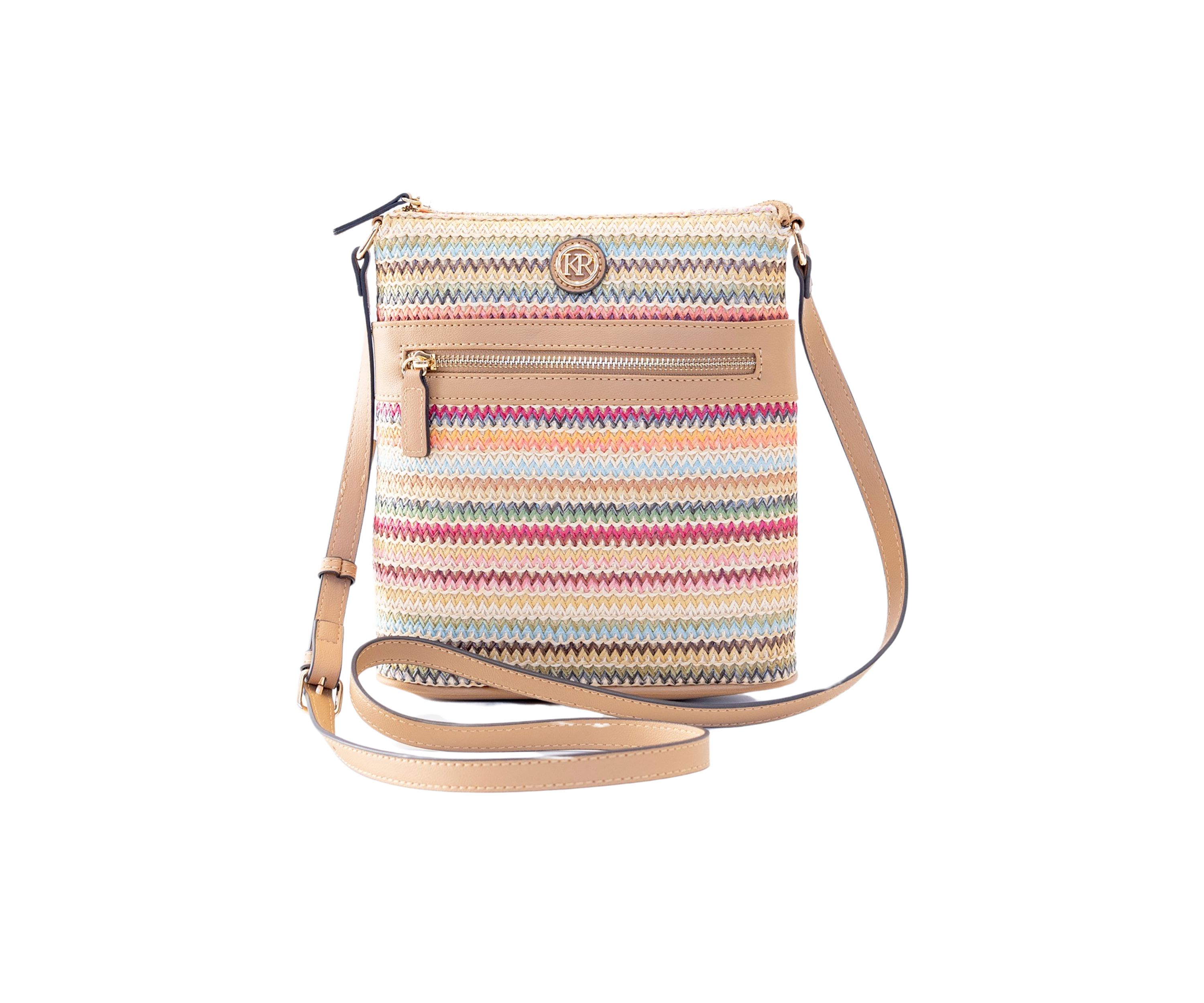 Straw North South Crossbody Bag