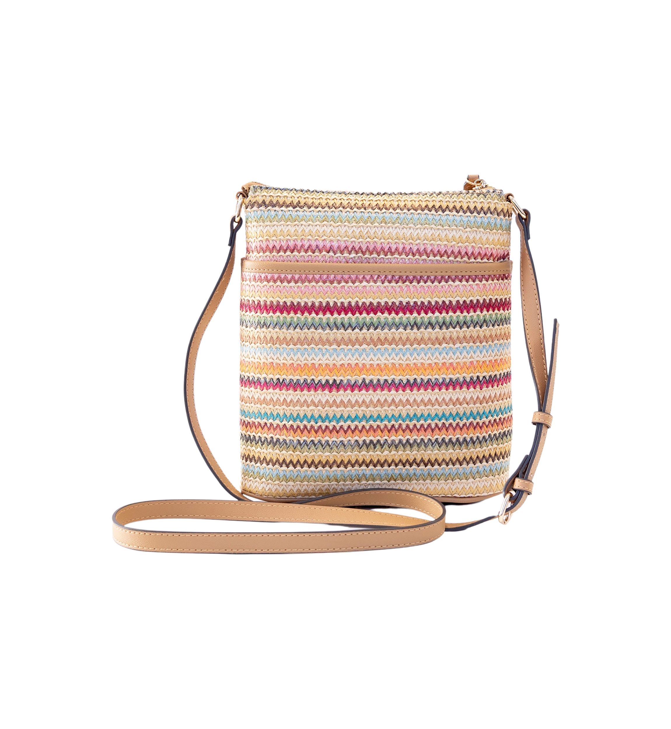 Straw North South Crossbody Bag