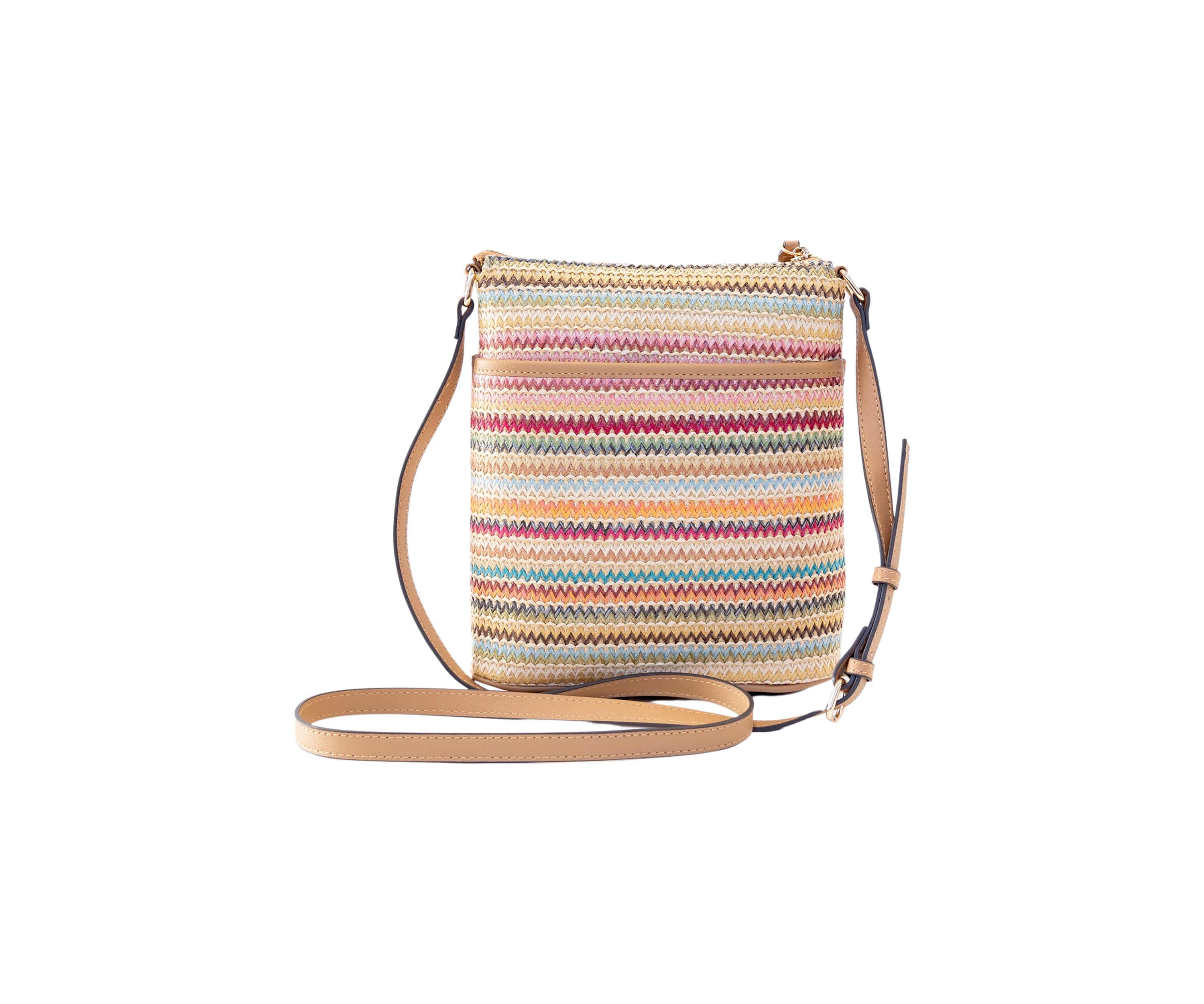 Straw North South Crossbody Bag