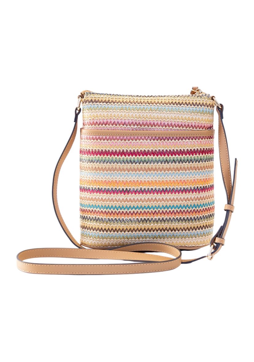 Straw North South Crossbody Bag