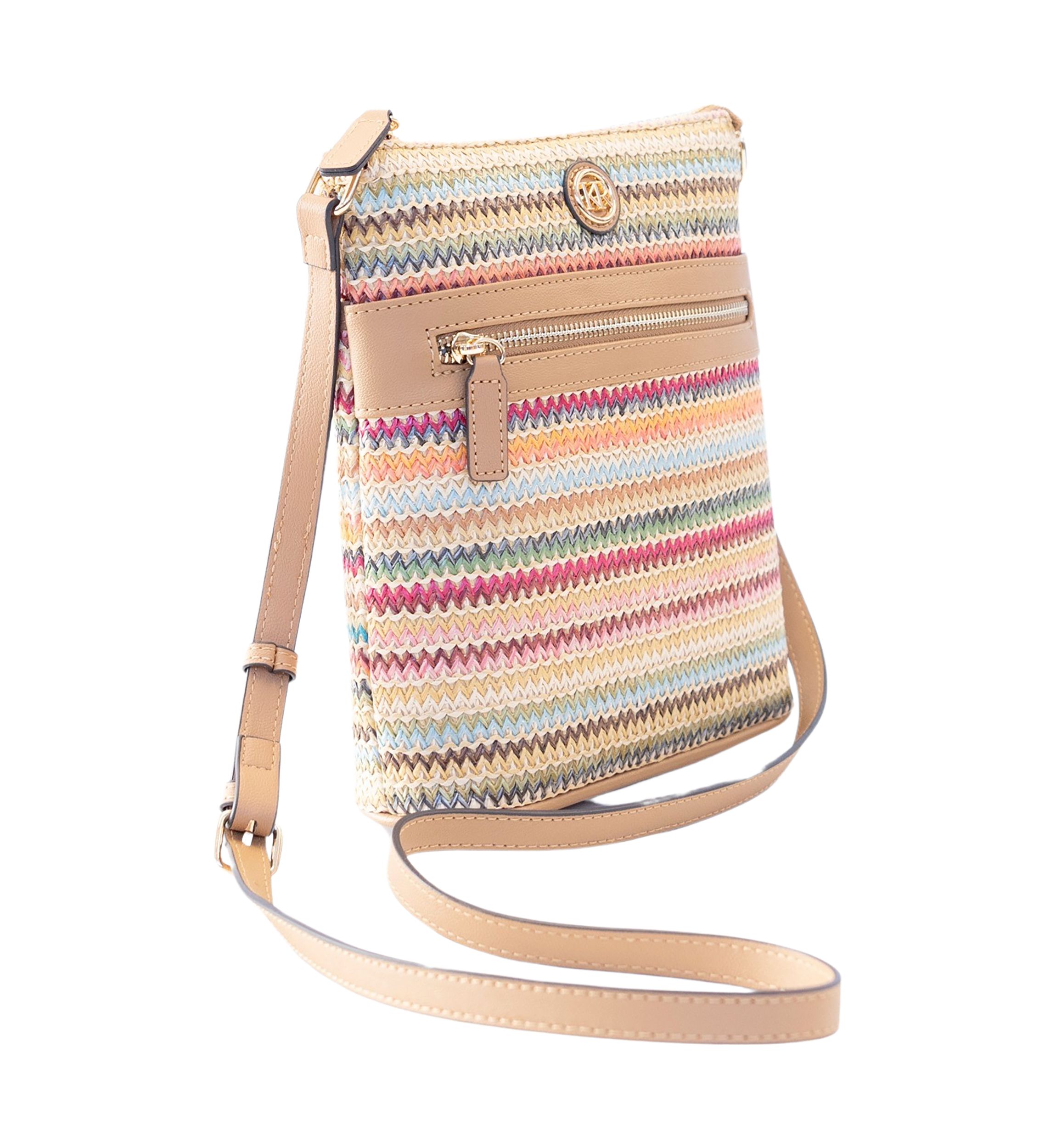 Straw North South Crossbody Bag