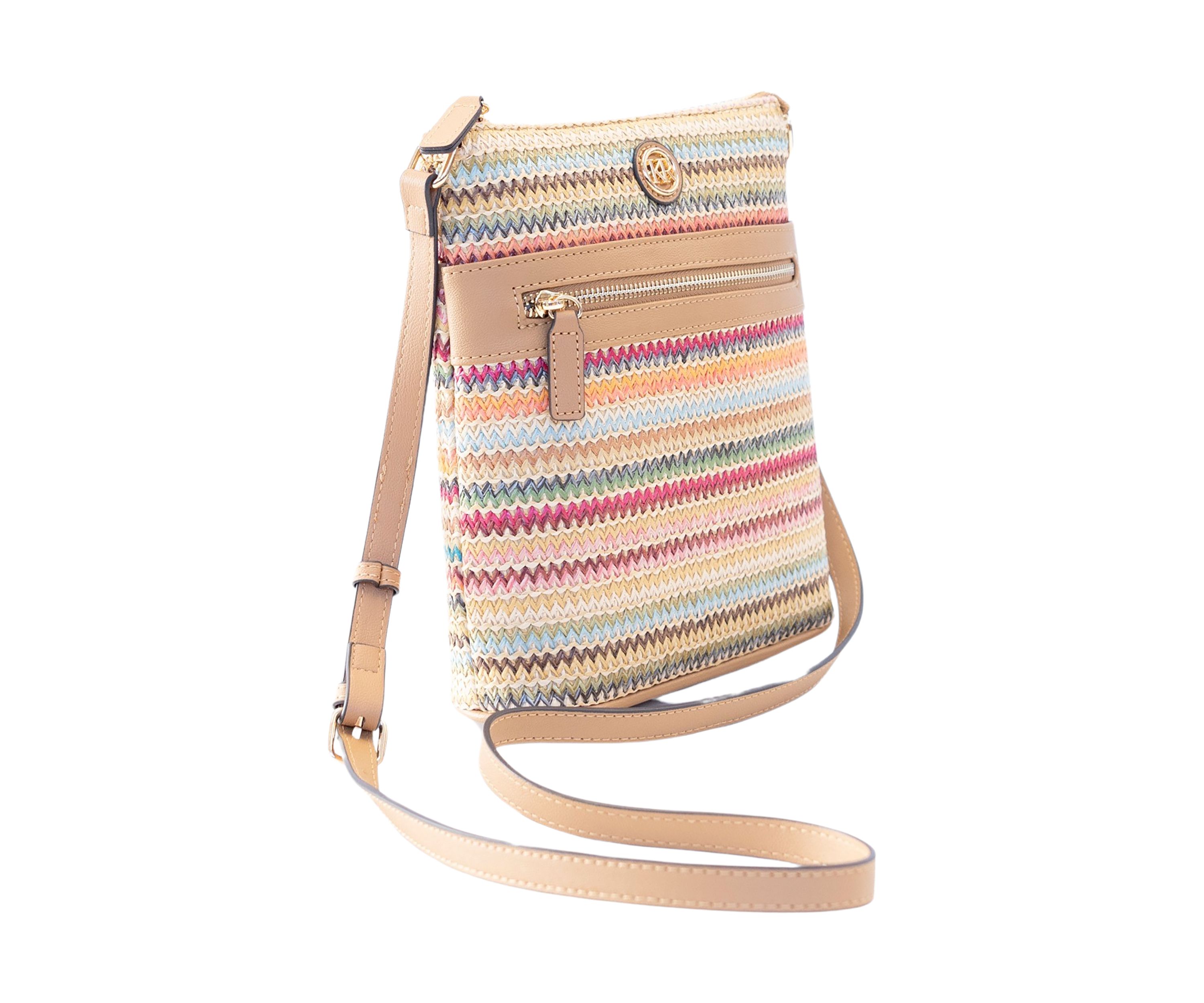 Straw North South Crossbody Bag