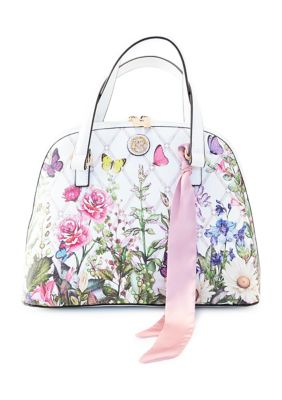 Saffiano Floral Dome Satchel with Scarf