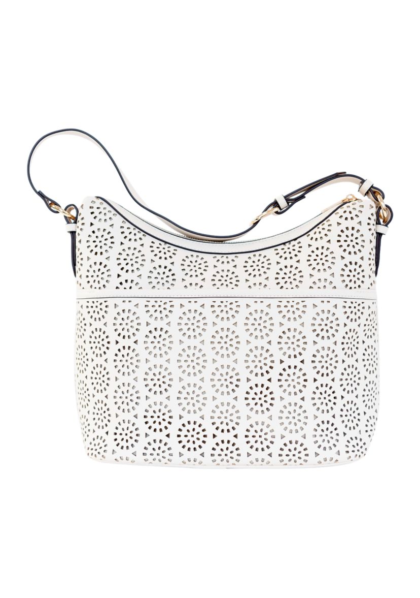 Saffiano Perforated Hobo Bag