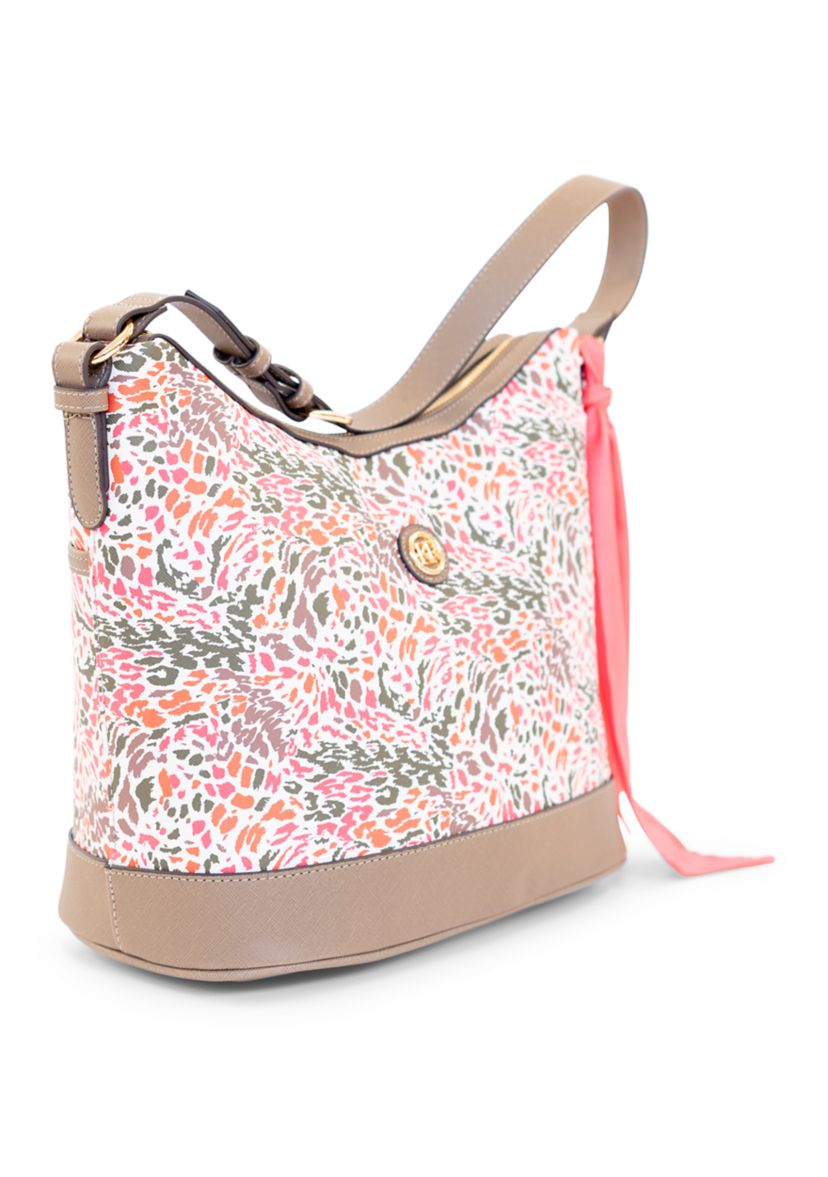 Abstract Print Saffiano Hobo Bag 