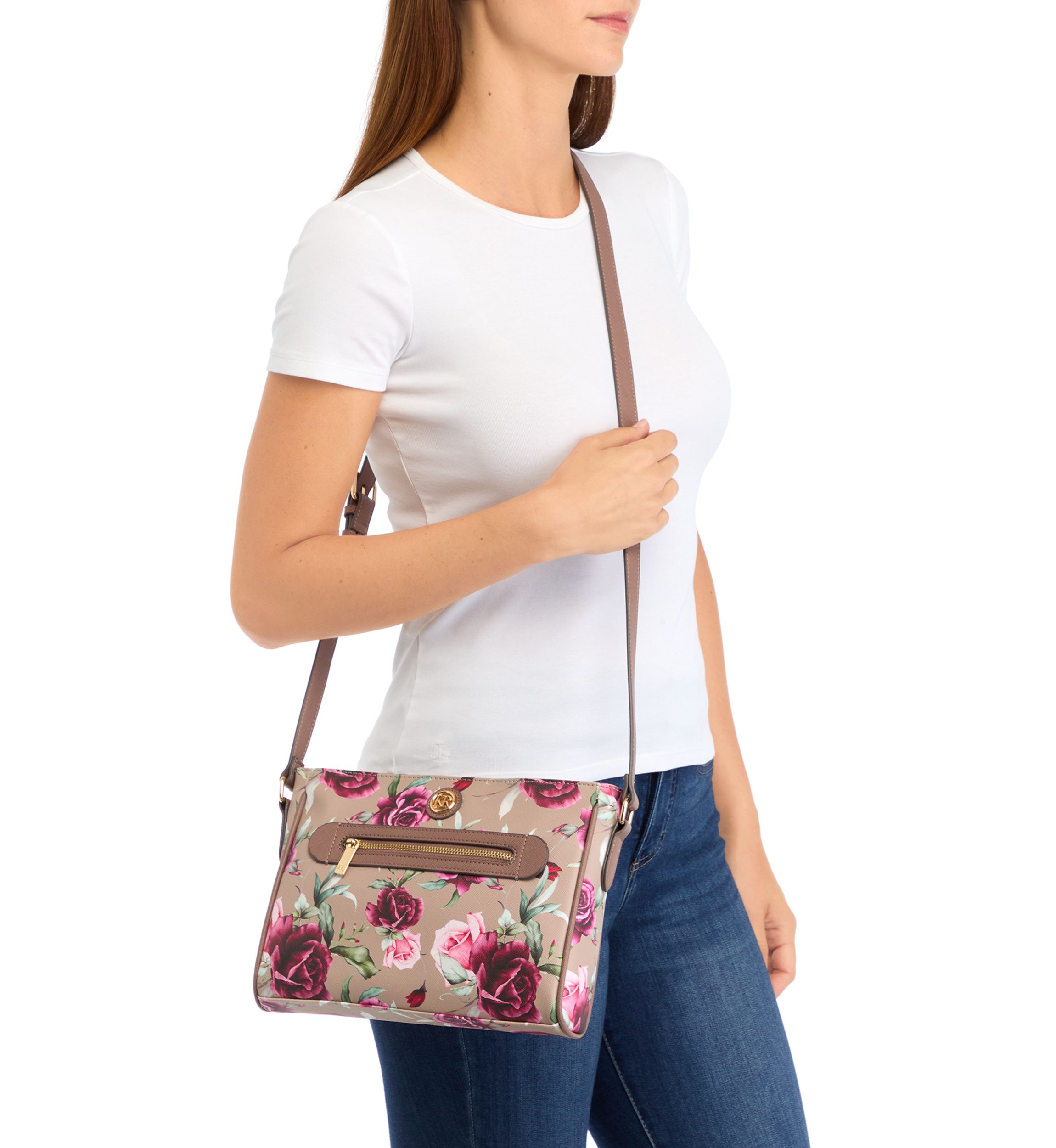 Saffiano Rose Print Crossbody