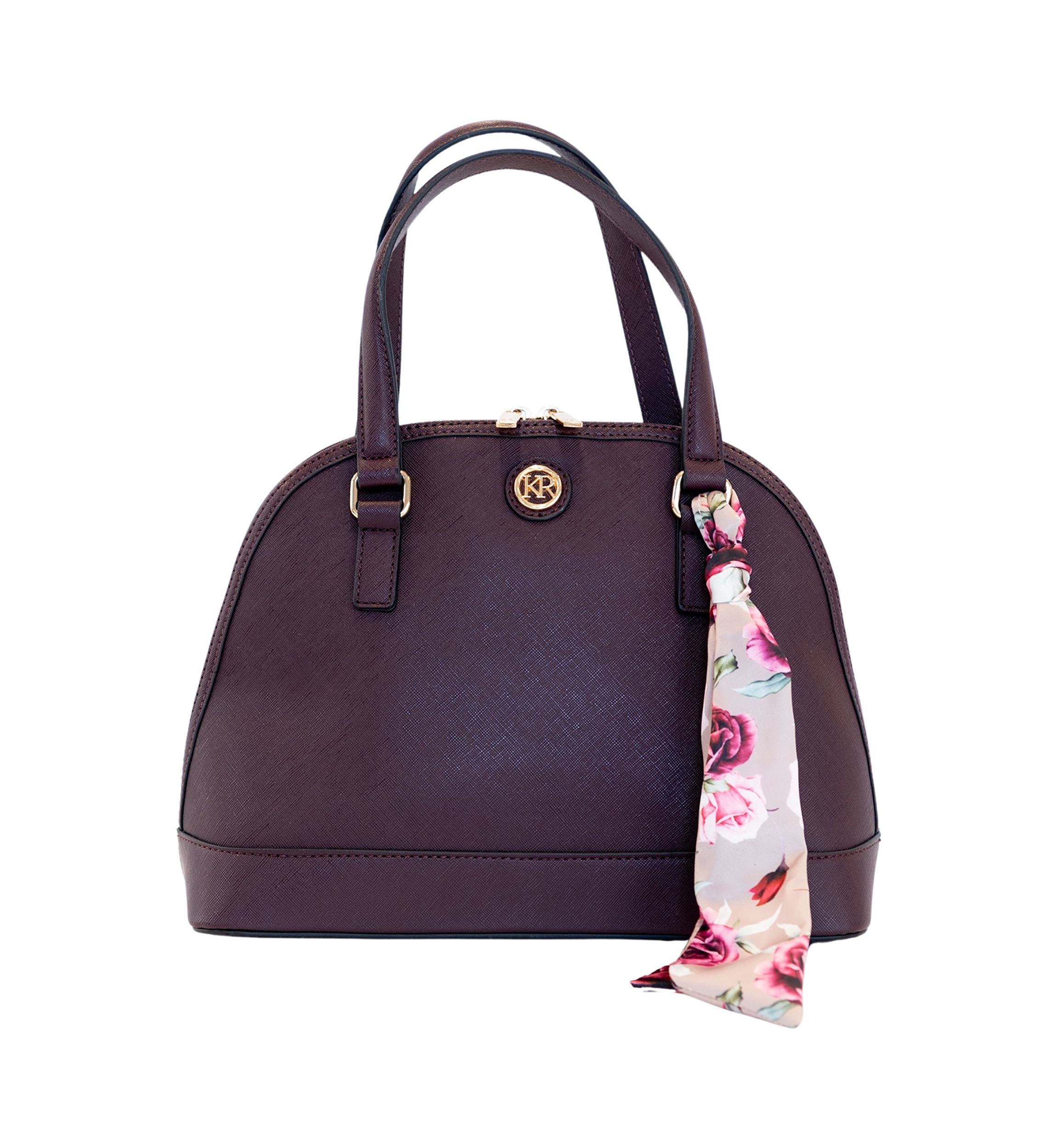 Saffiano Dome Satchel with Rose Printed Scarf