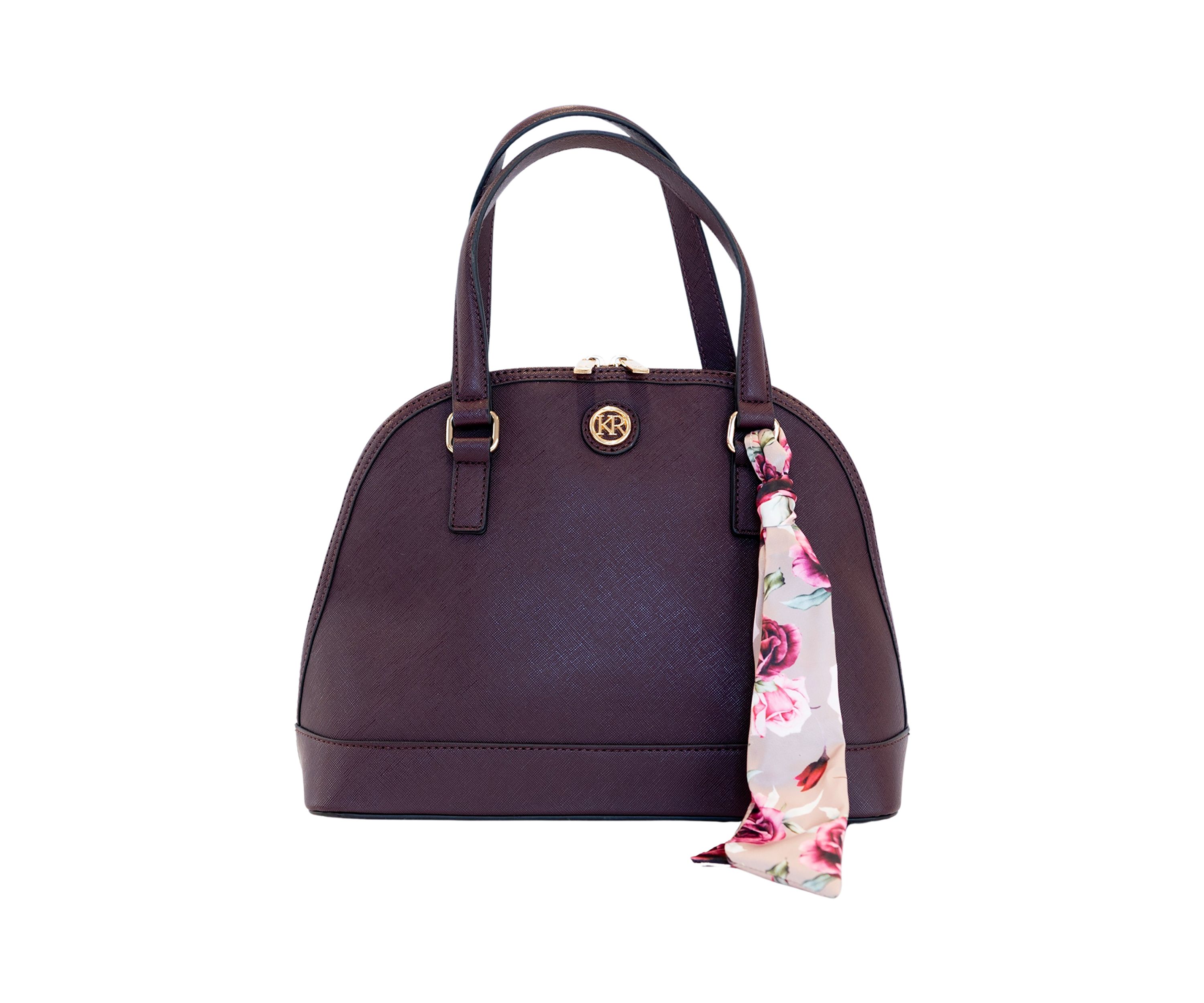 Saffiano Dome Satchel with Rose Printed Scarf
