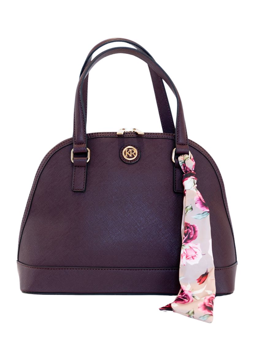 Saffiano Dome Satchel with Rose Printed Scarf