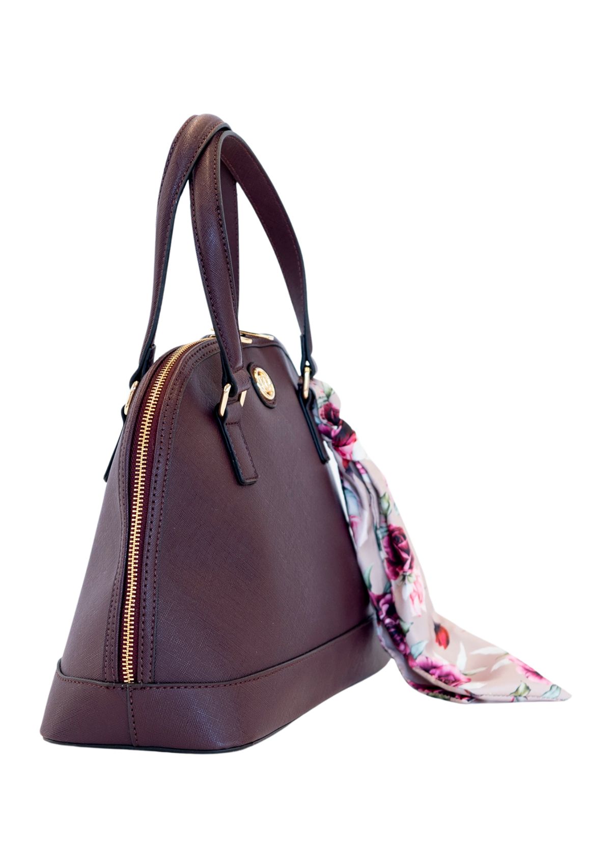 Saffiano Dome Satchel with Rose Printed Scarf