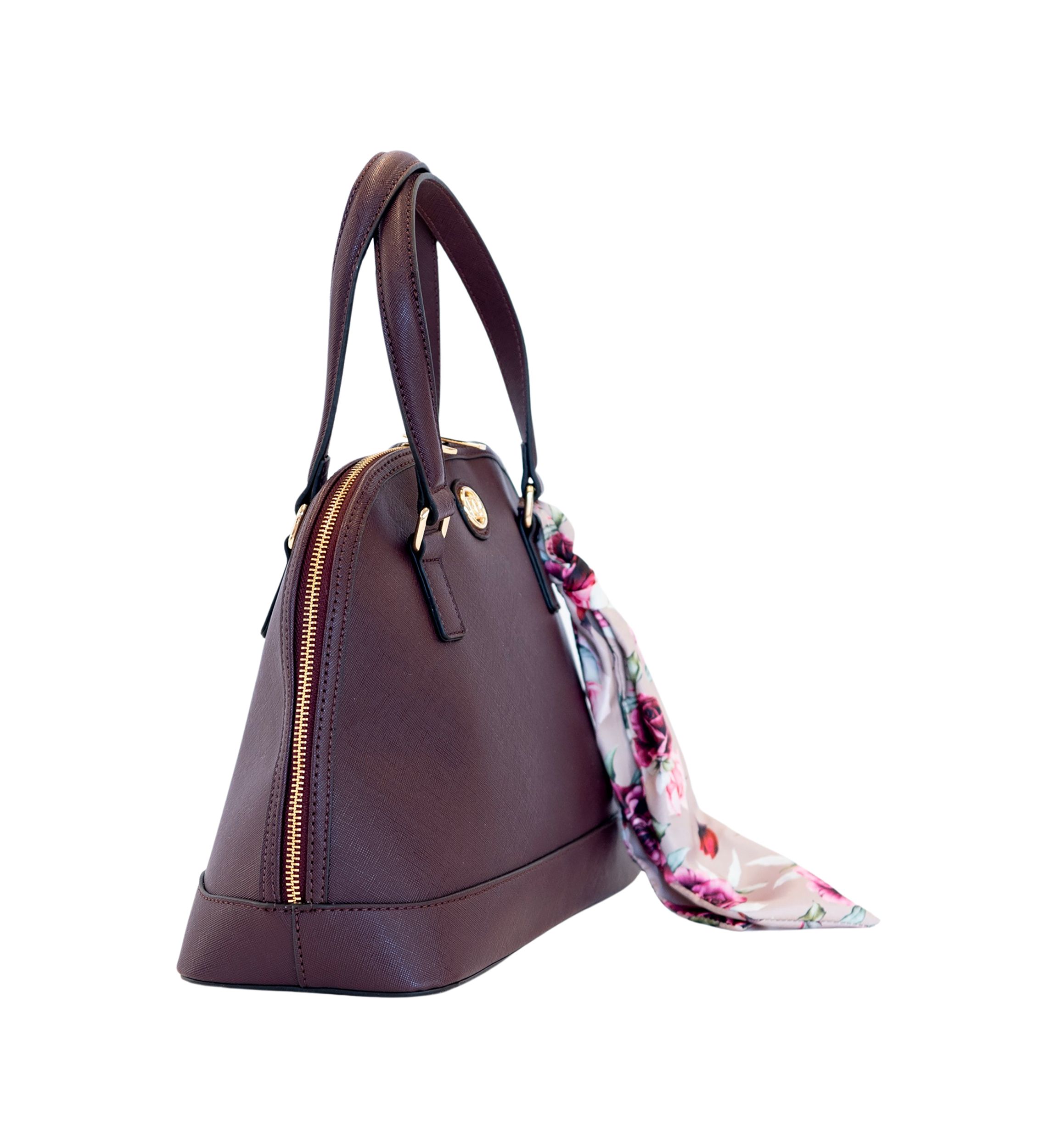 Saffiano Dome Satchel with Rose Printed Scarf