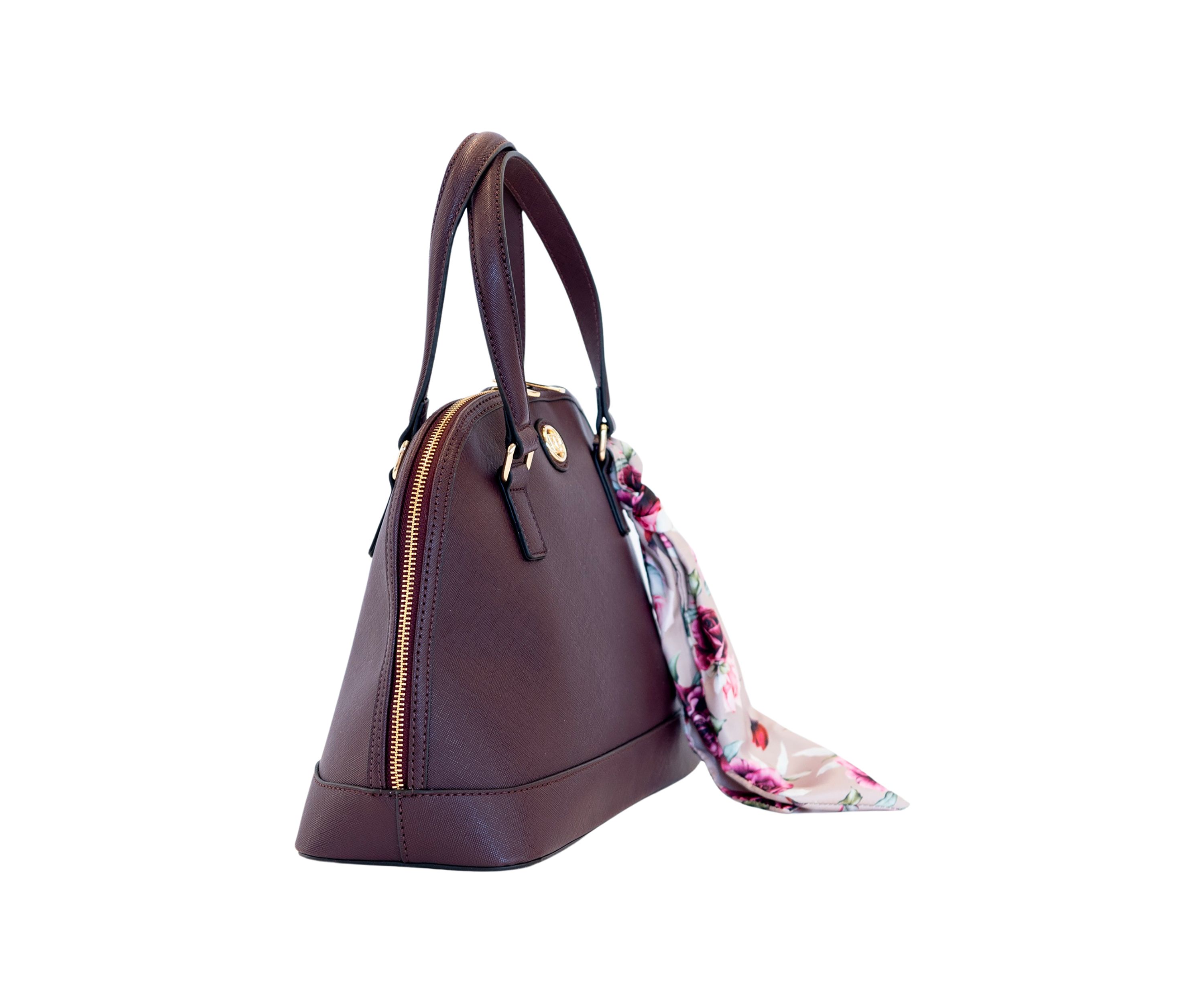 Saffiano Dome Satchel with Rose Printed Scarf