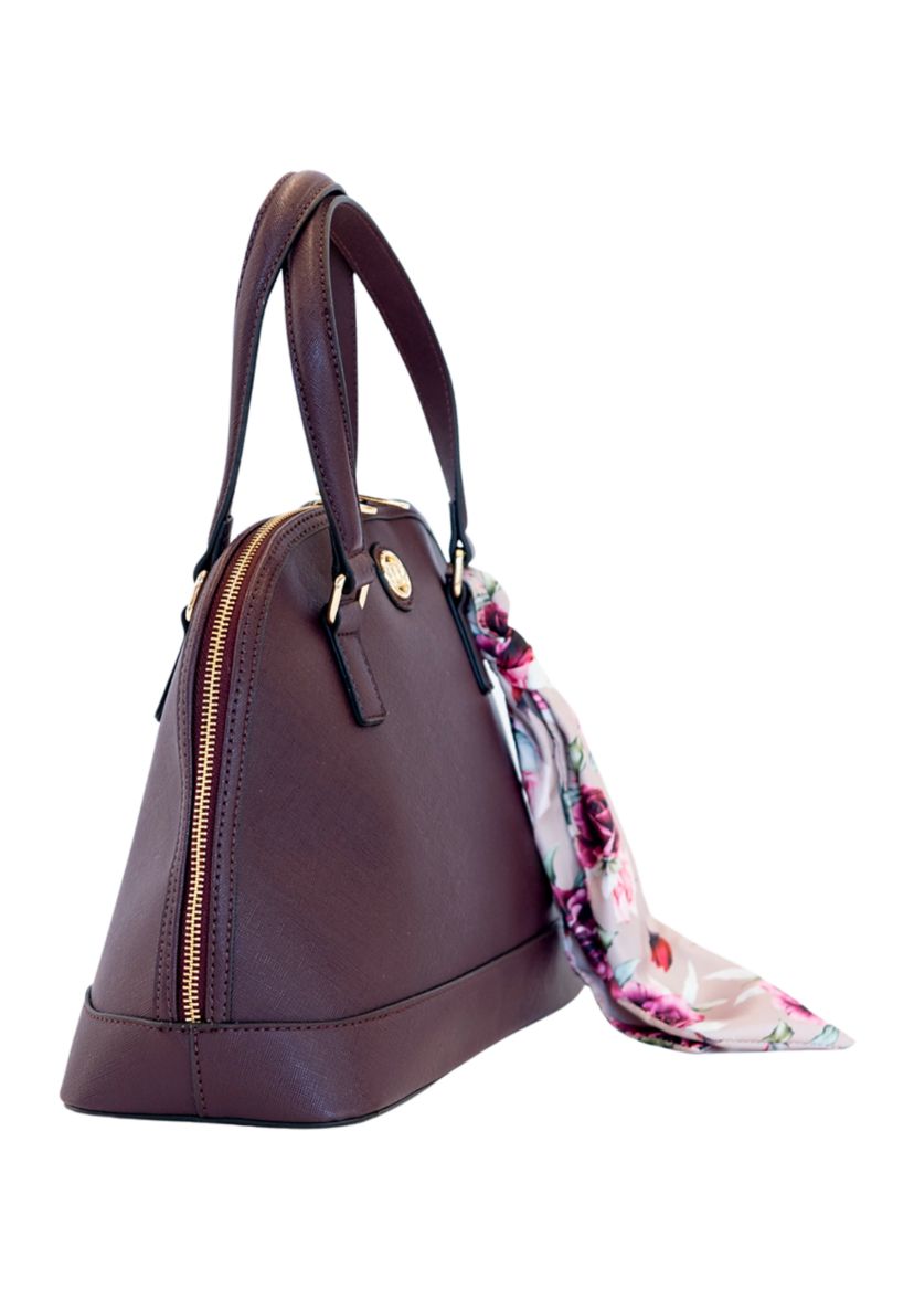 Saffiano Dome Satchel with Rose Printed Scarf