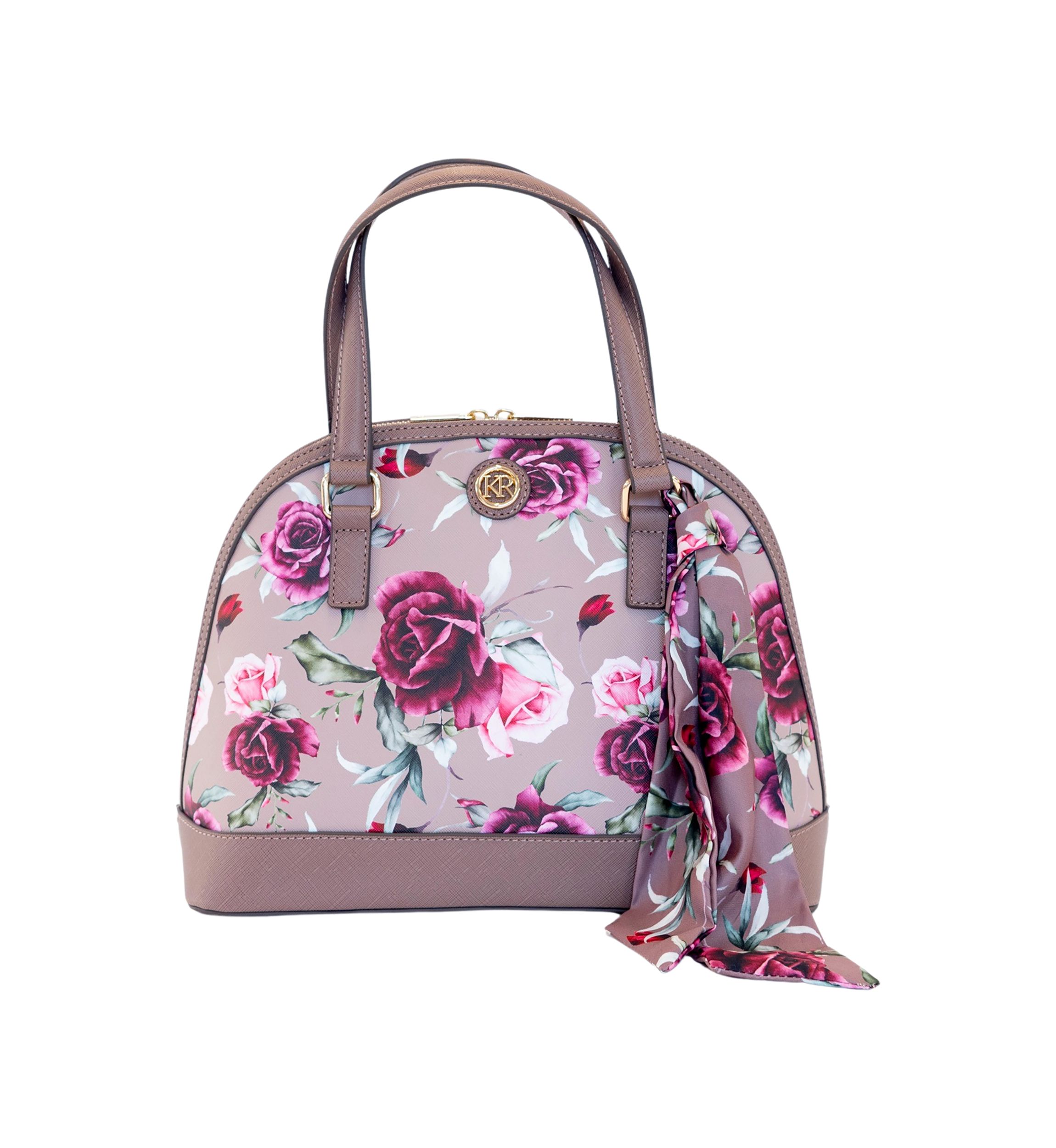 Saffiano Rose Print Dome Satchel