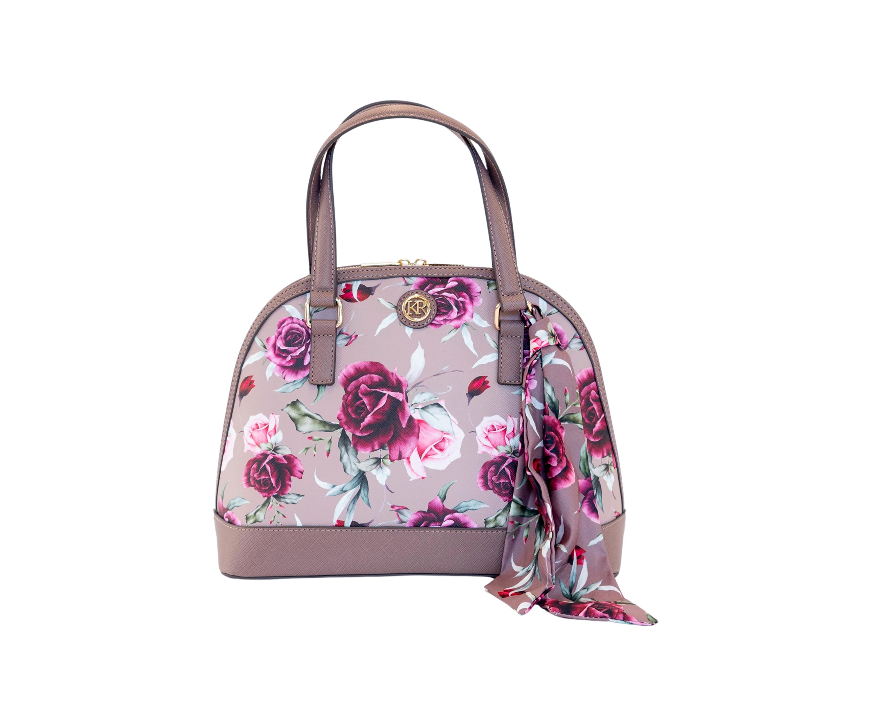 Saffiano Rose Print Dome Satchel
