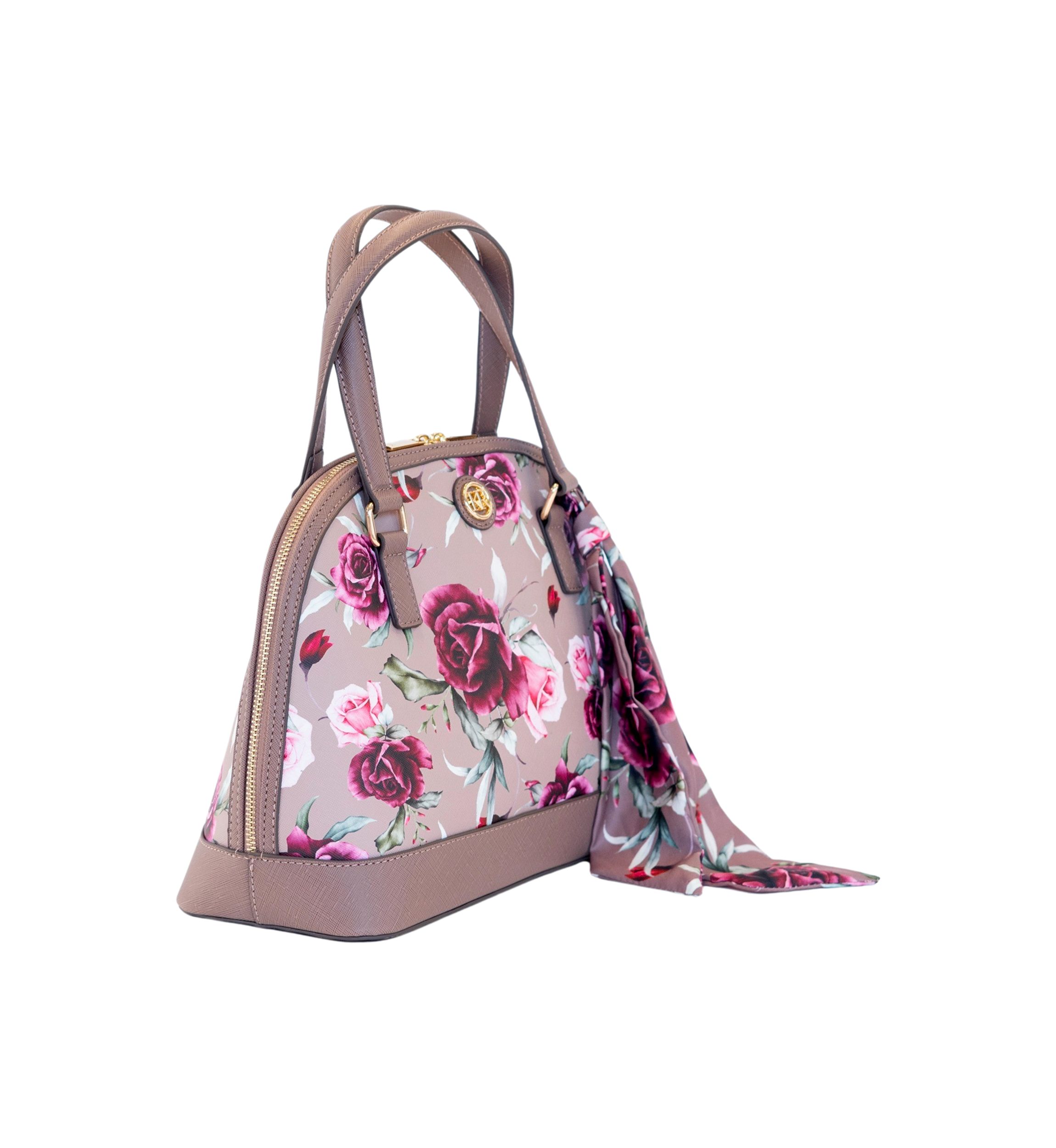 Saffiano Rose Print Dome Satchel