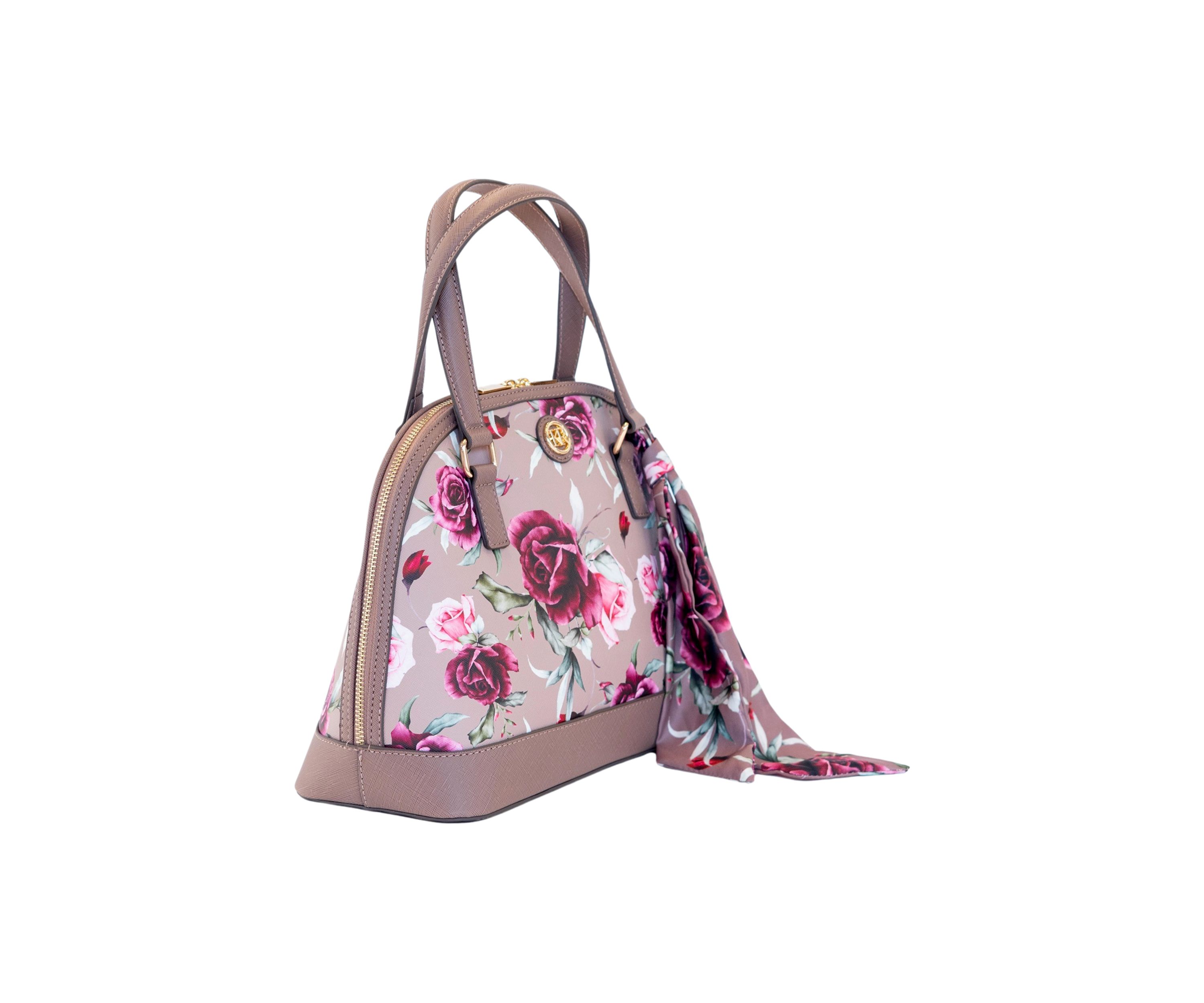 Saffiano Rose Print Dome Satchel