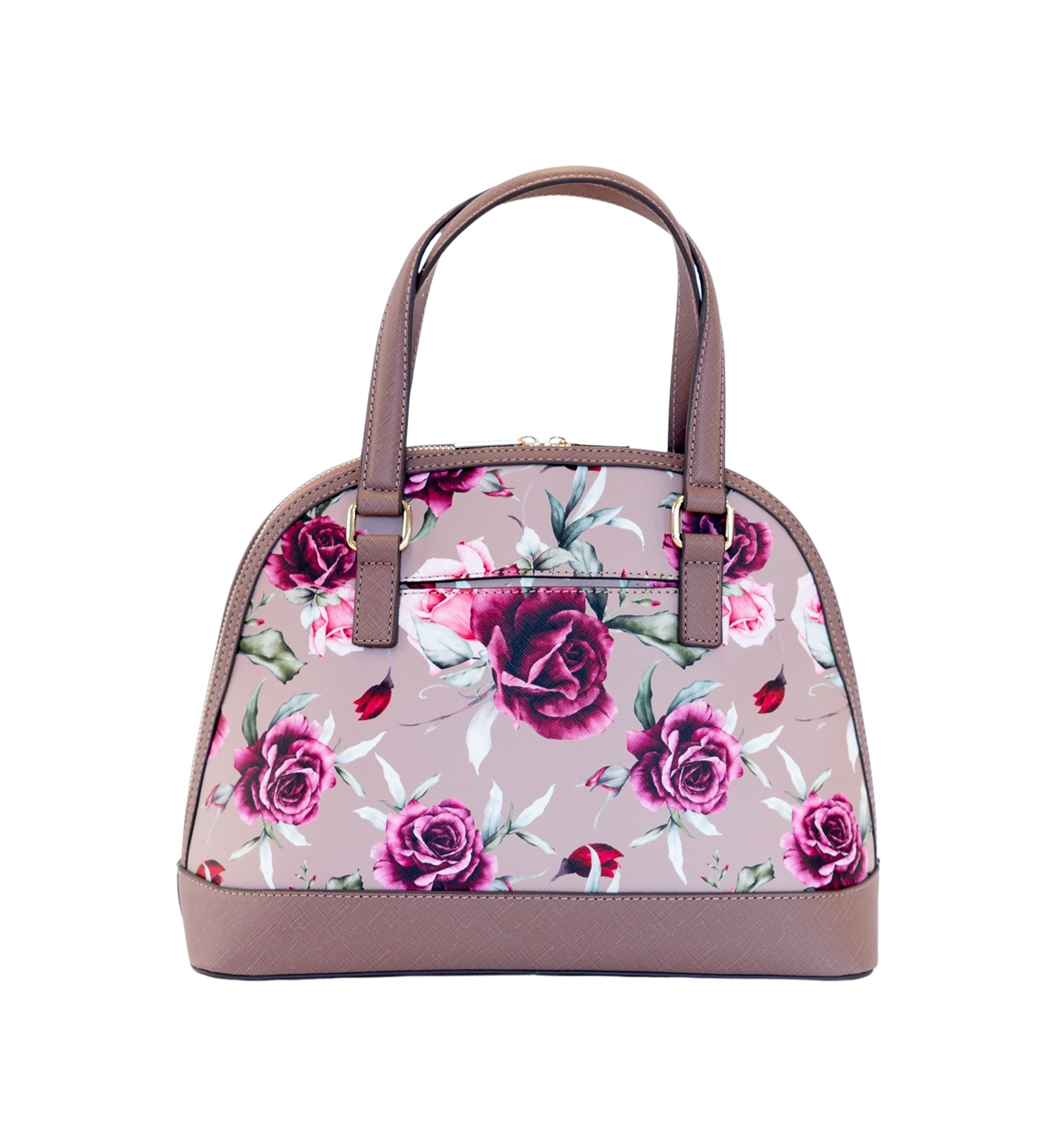 Saffiano Rose Print Dome Satchel