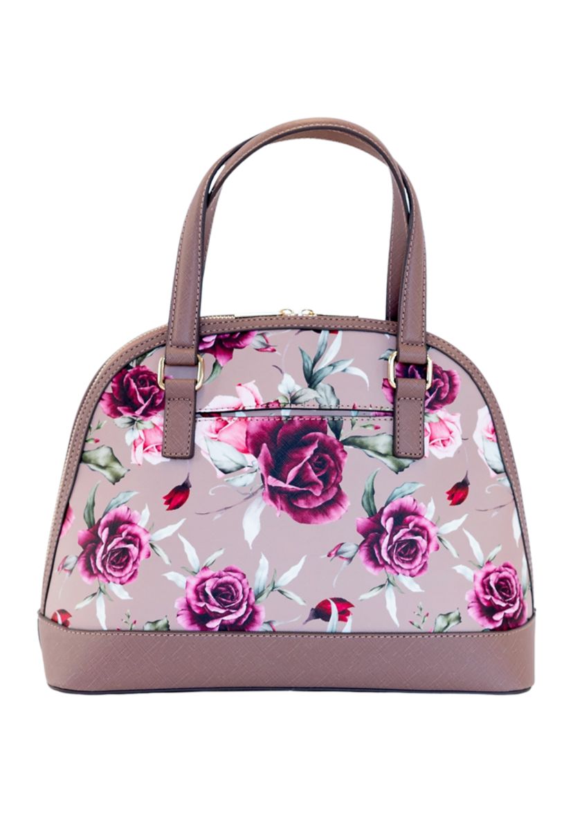 Saffiano Rose Print Dome Satchel