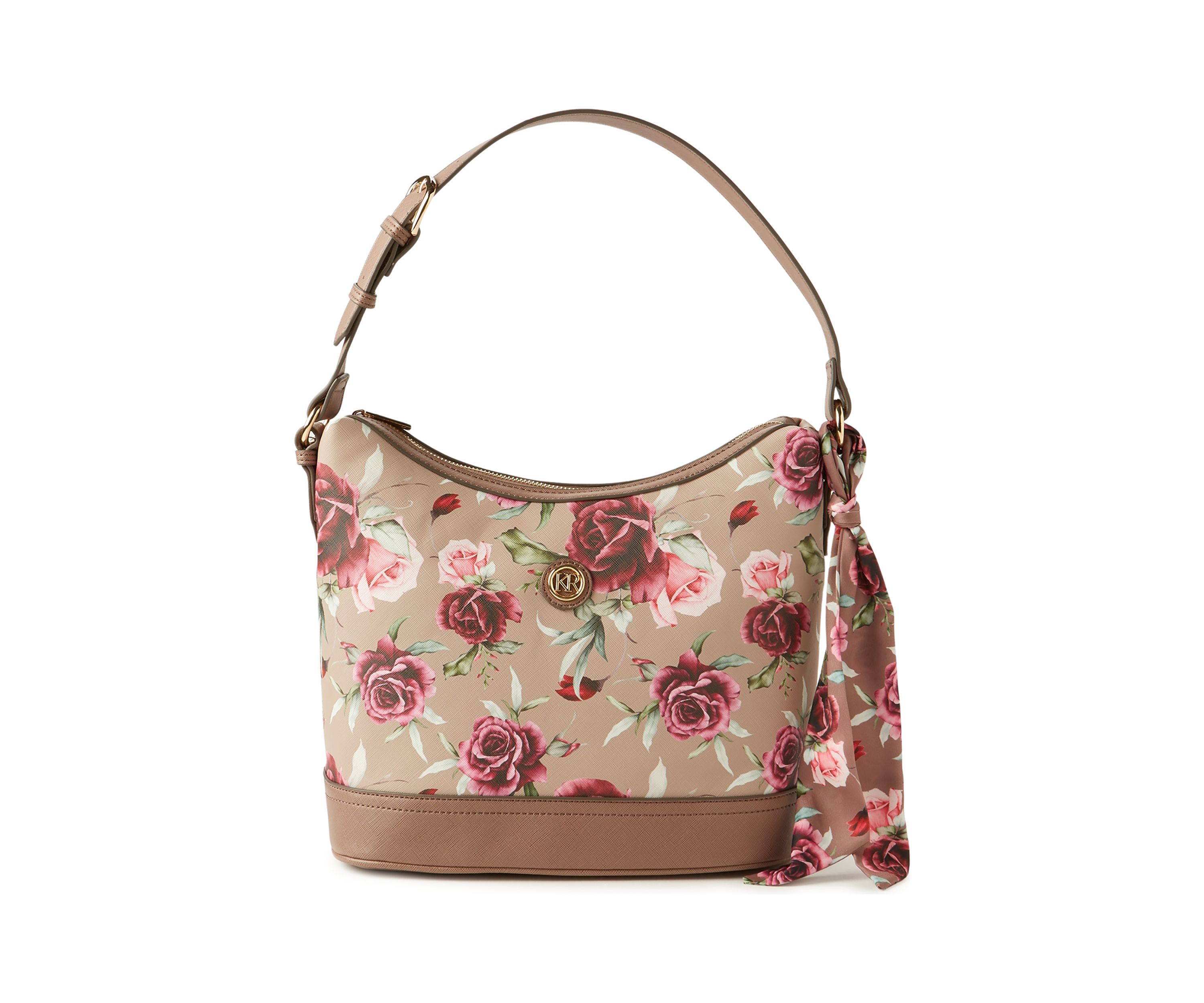 Saffiano Rose Print Hobo Bag 
