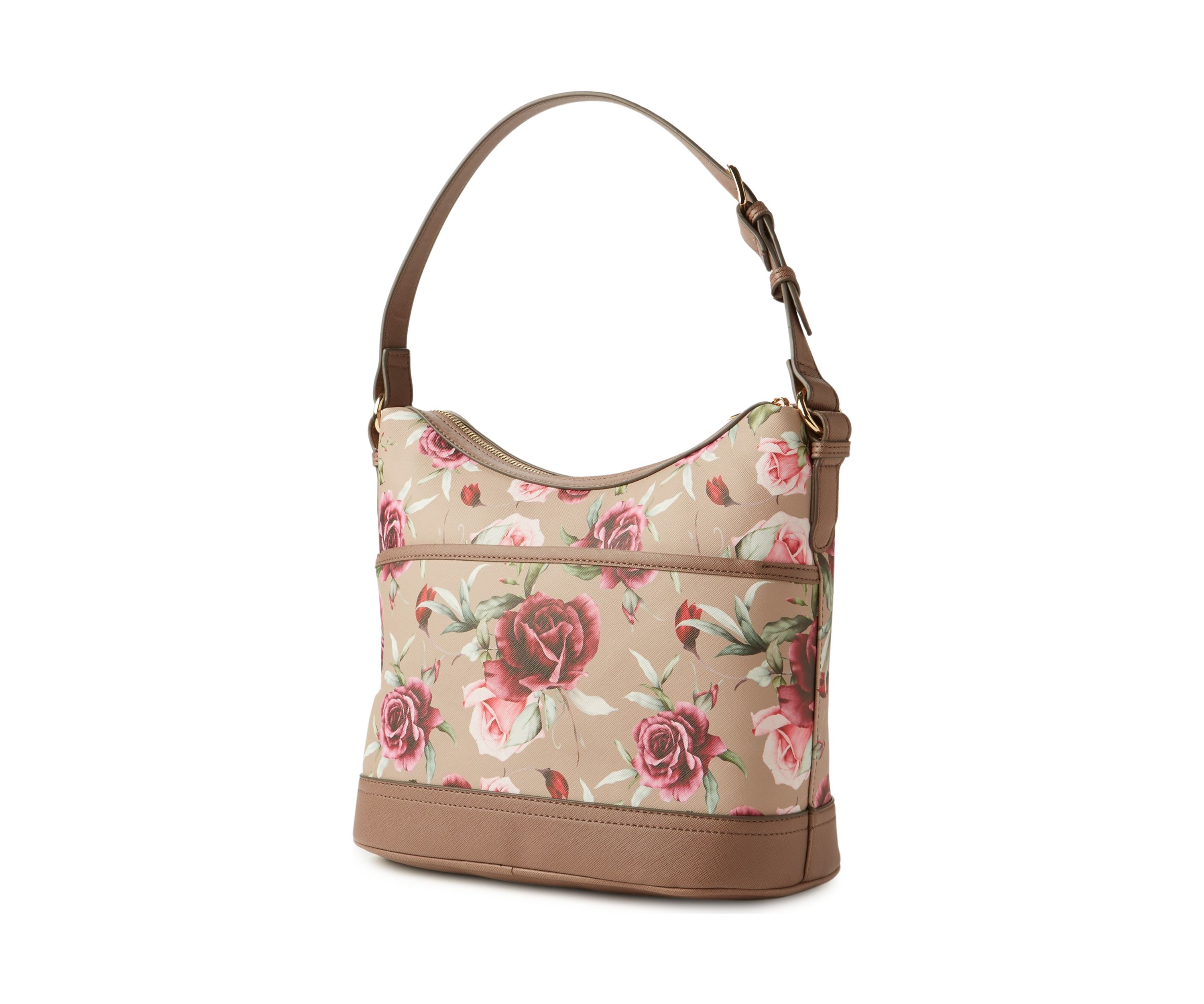 Saffiano Rose Print Hobo Bag 