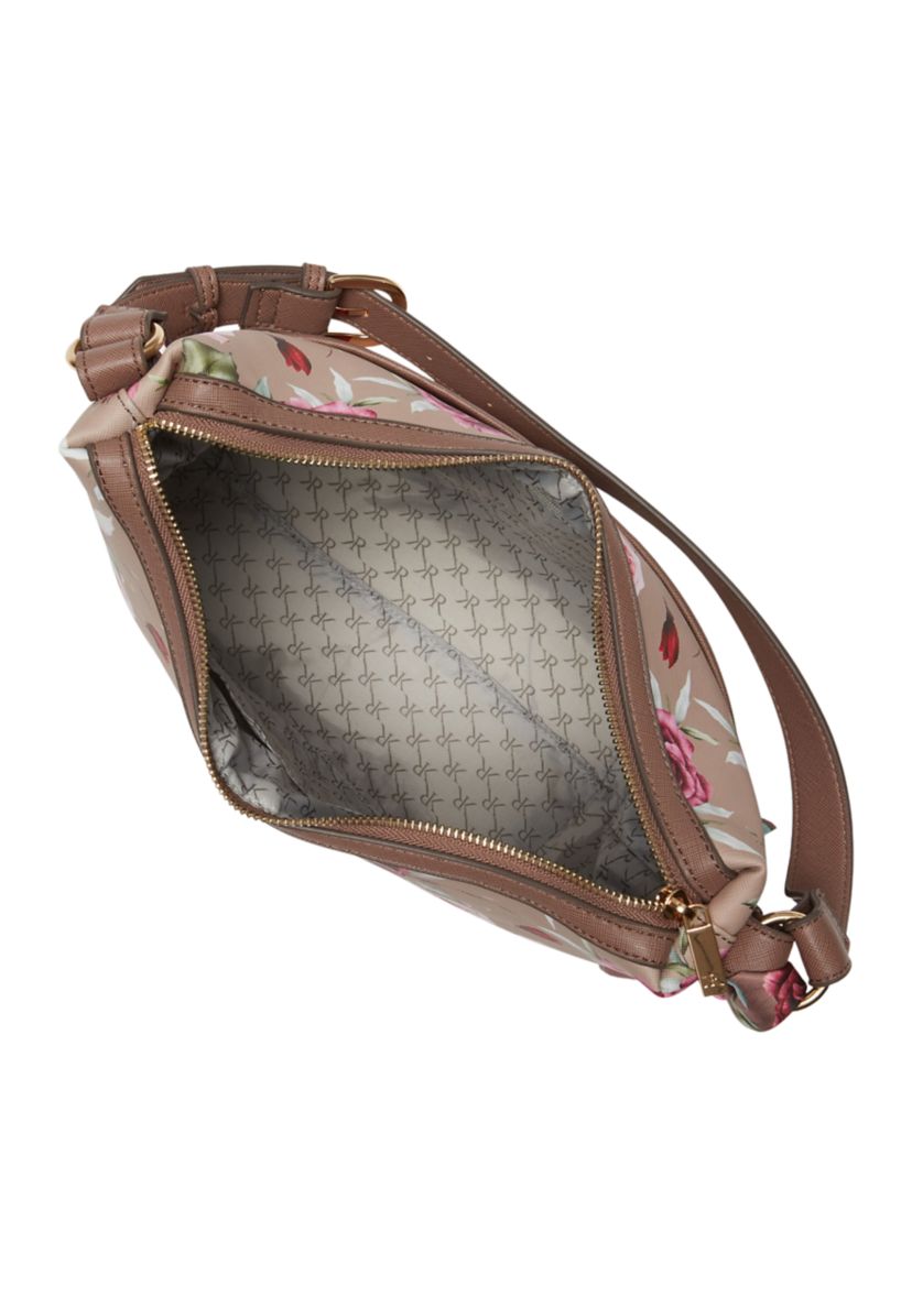 Saffiano Rose Print Hobo Bag 