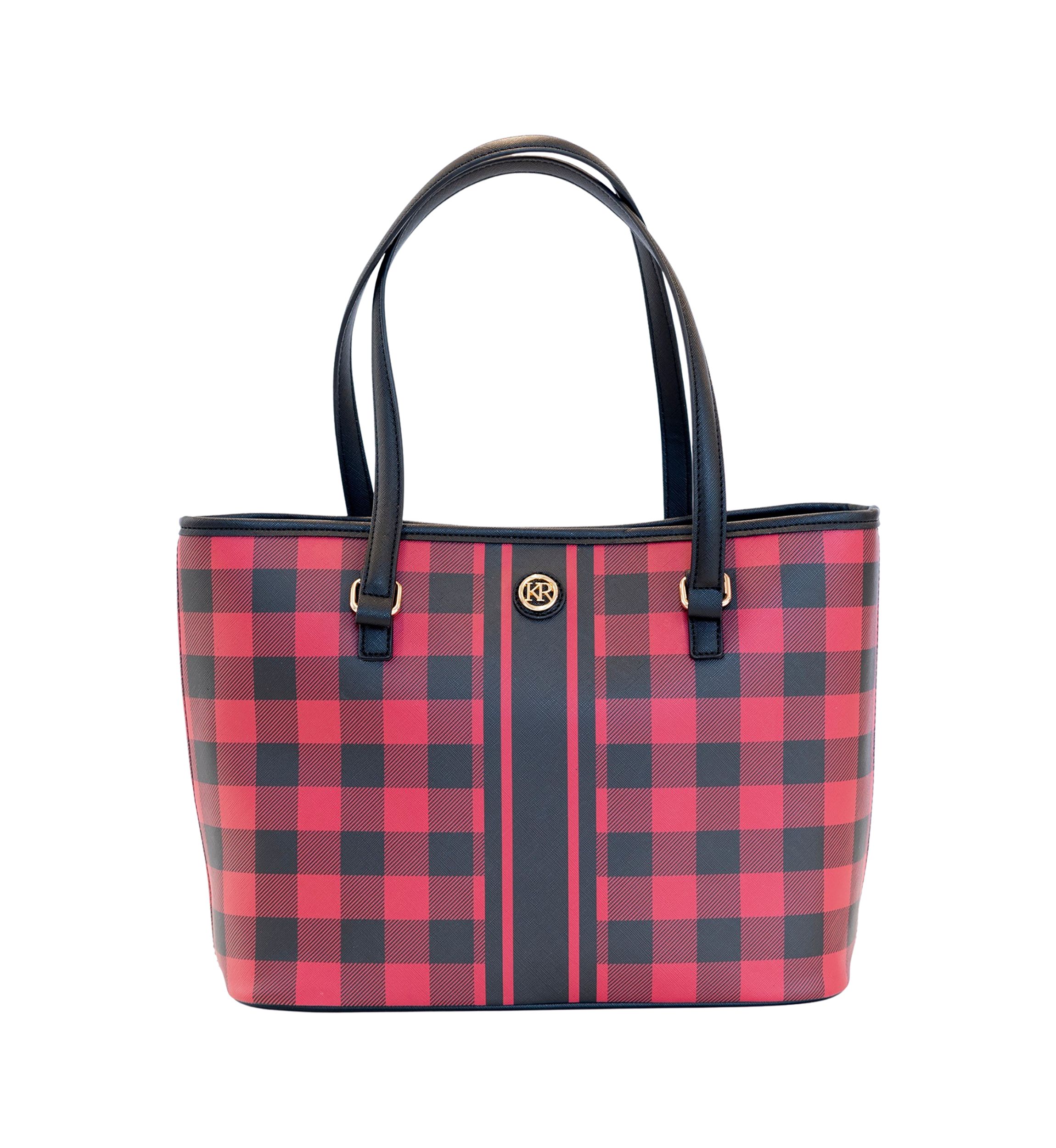  Saffiano Diagonal Plaid Tote