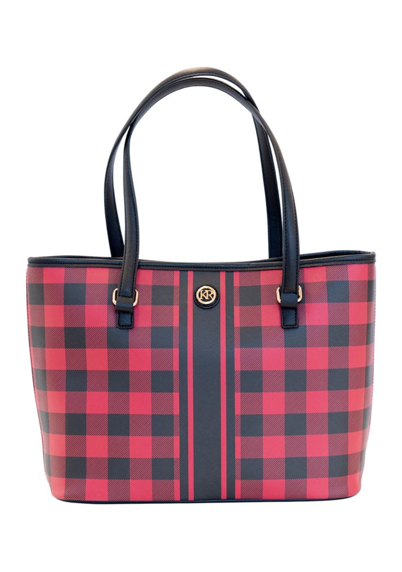  Saffiano Diagonal Plaid Tote