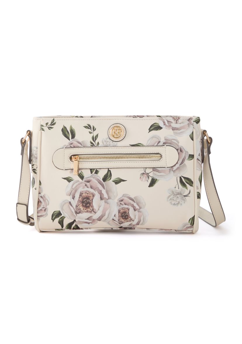 Saffiano Floral Lace East West Crossbody Bag