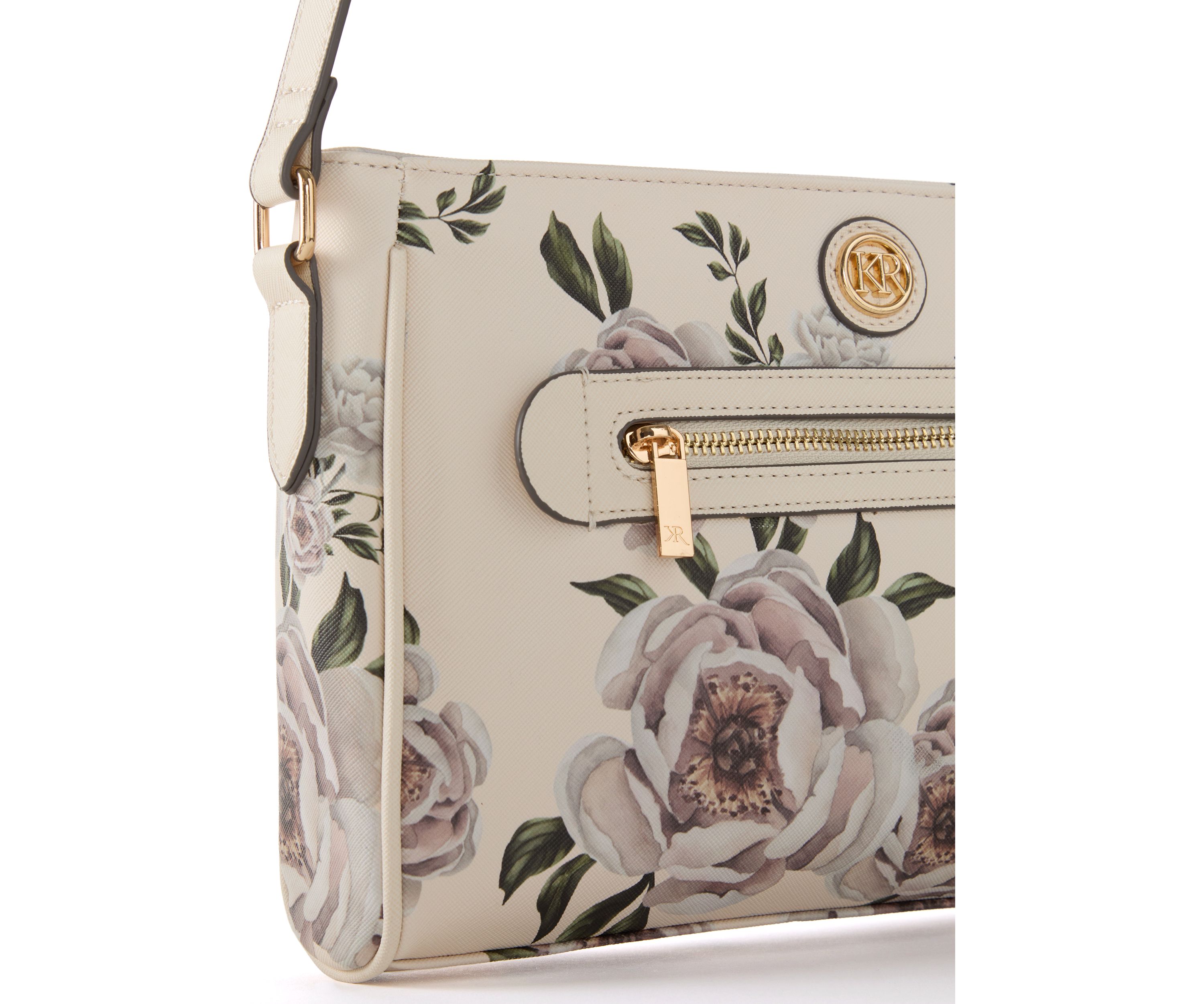 Saffiano Floral Lace East West Crossbody Bag