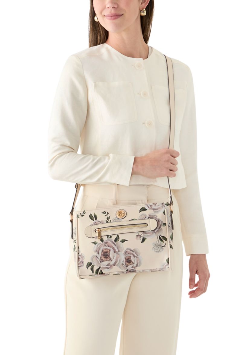 Saffiano Floral Lace East West Crossbody Bag
