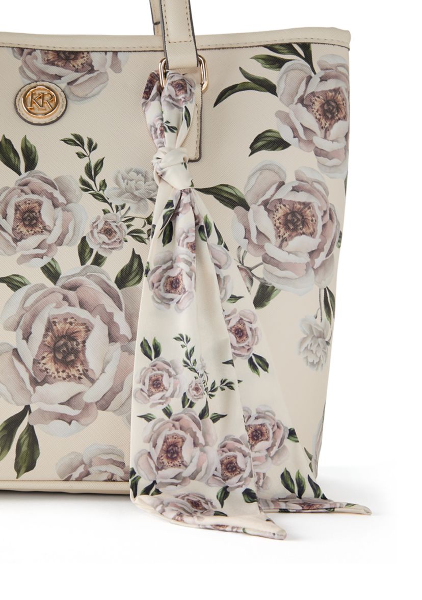 Saffiano Floral Lace Print Tote 