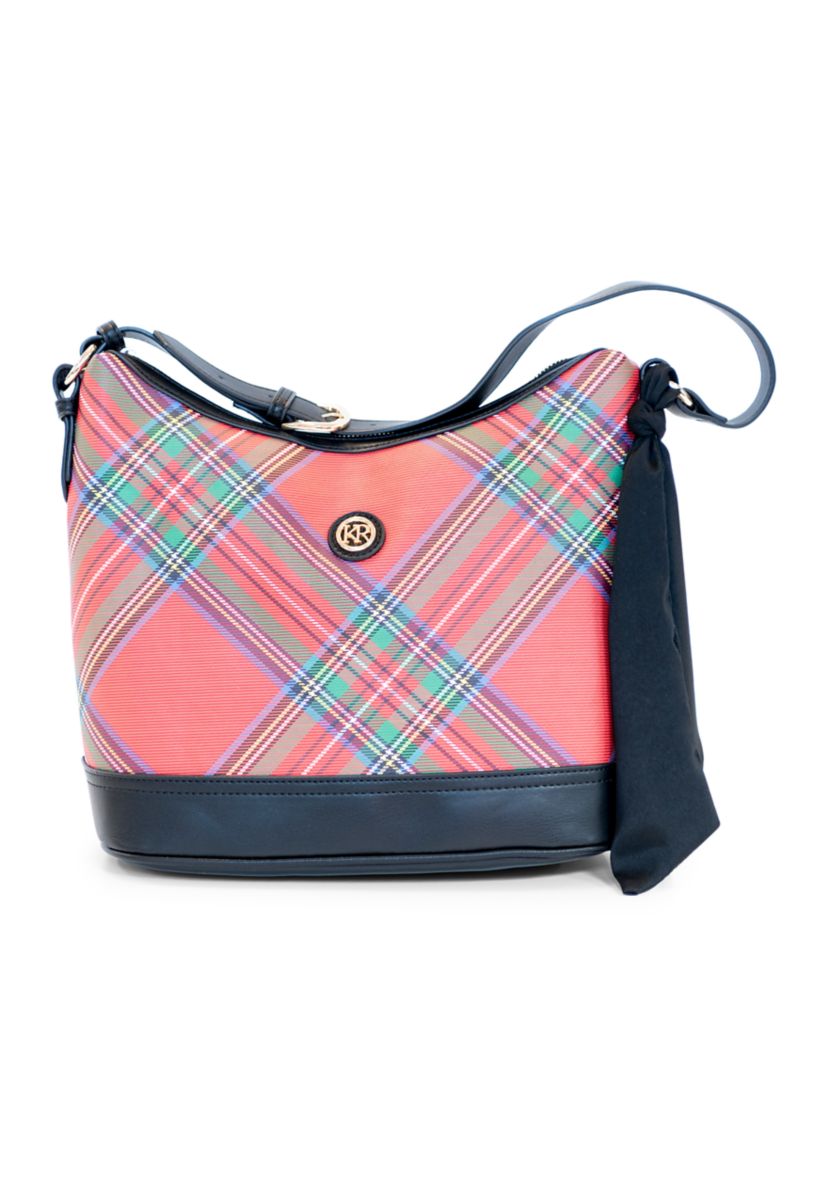 Holiday Plaid Saffiano Hobo Bag 
