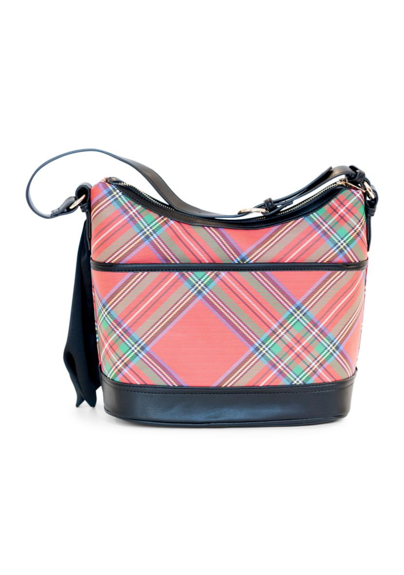Holiday Plaid Saffiano Hobo Bag 