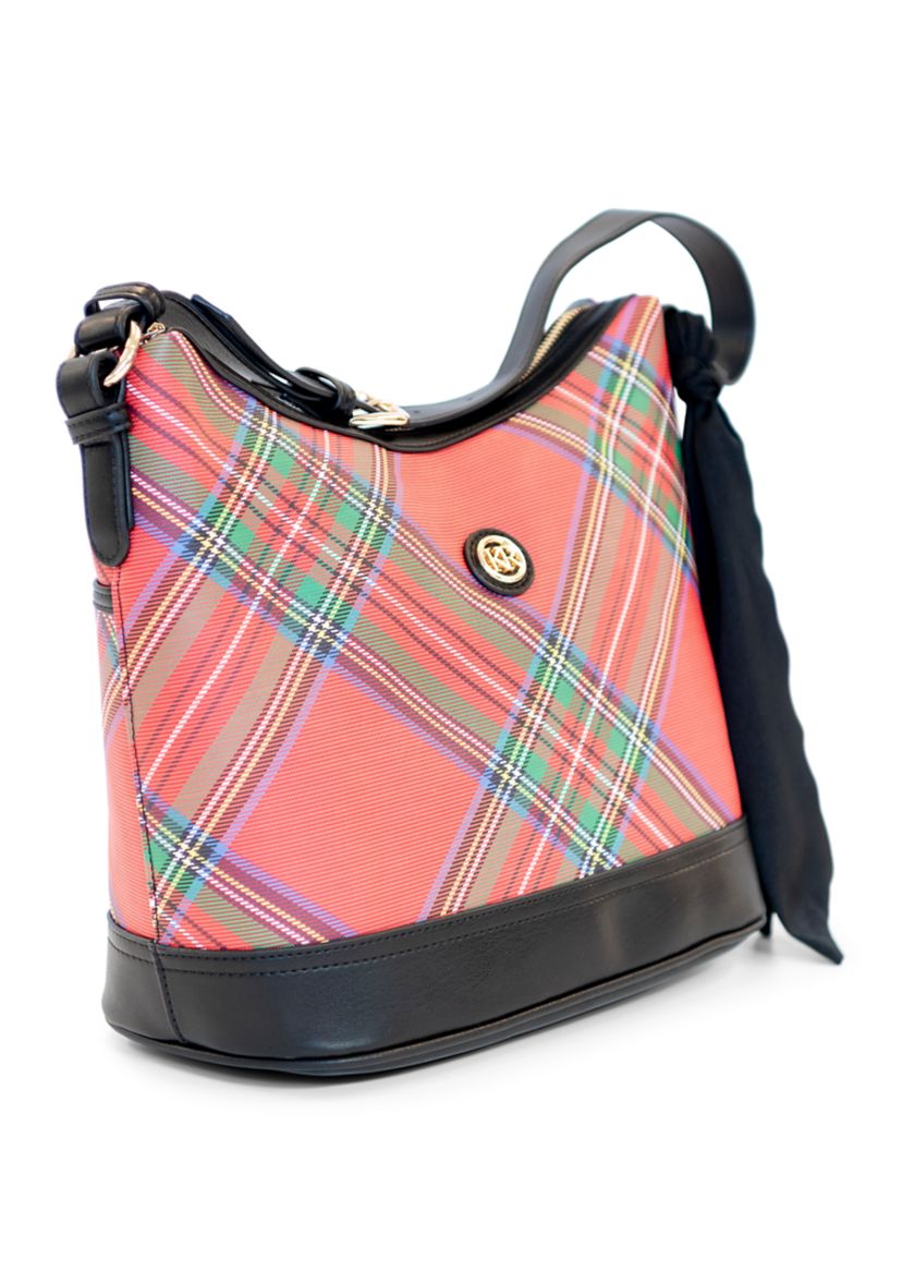 Holiday Plaid Saffiano Hobo Bag 