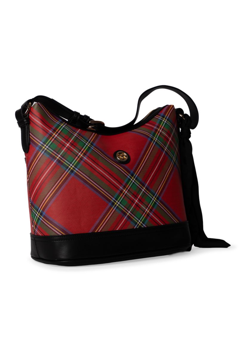 Holiday Plaid Saffiano Hobo Bag 