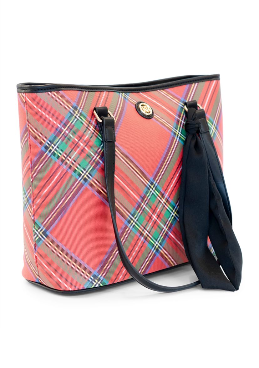 Holiday Plaid Saffiano Tote