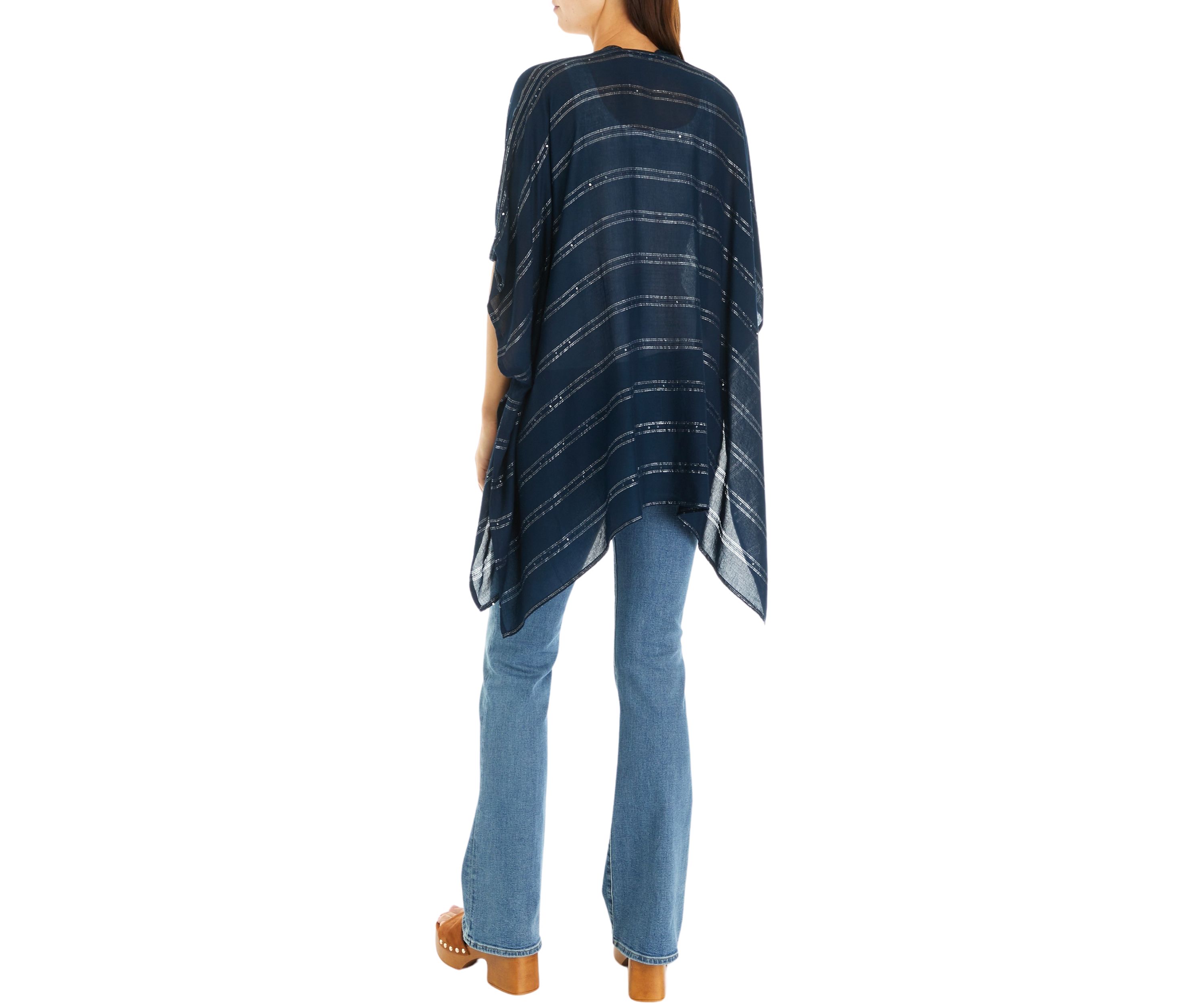Womens Lurex Sequin Striped Ruana Wrap