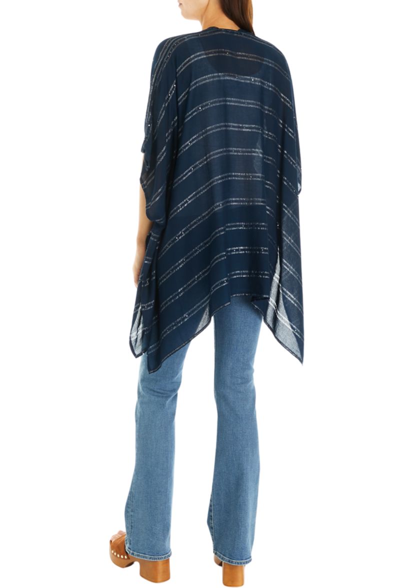 Womens Lurex Sequin Striped Ruana Wrap