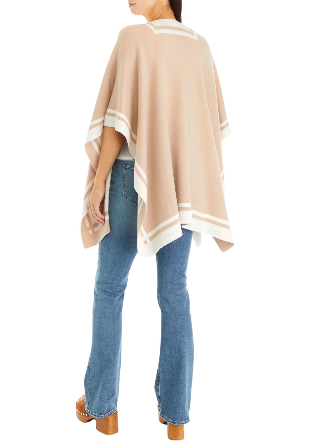 Womens Lurex Double Border Knit Striped Ruana Wrap