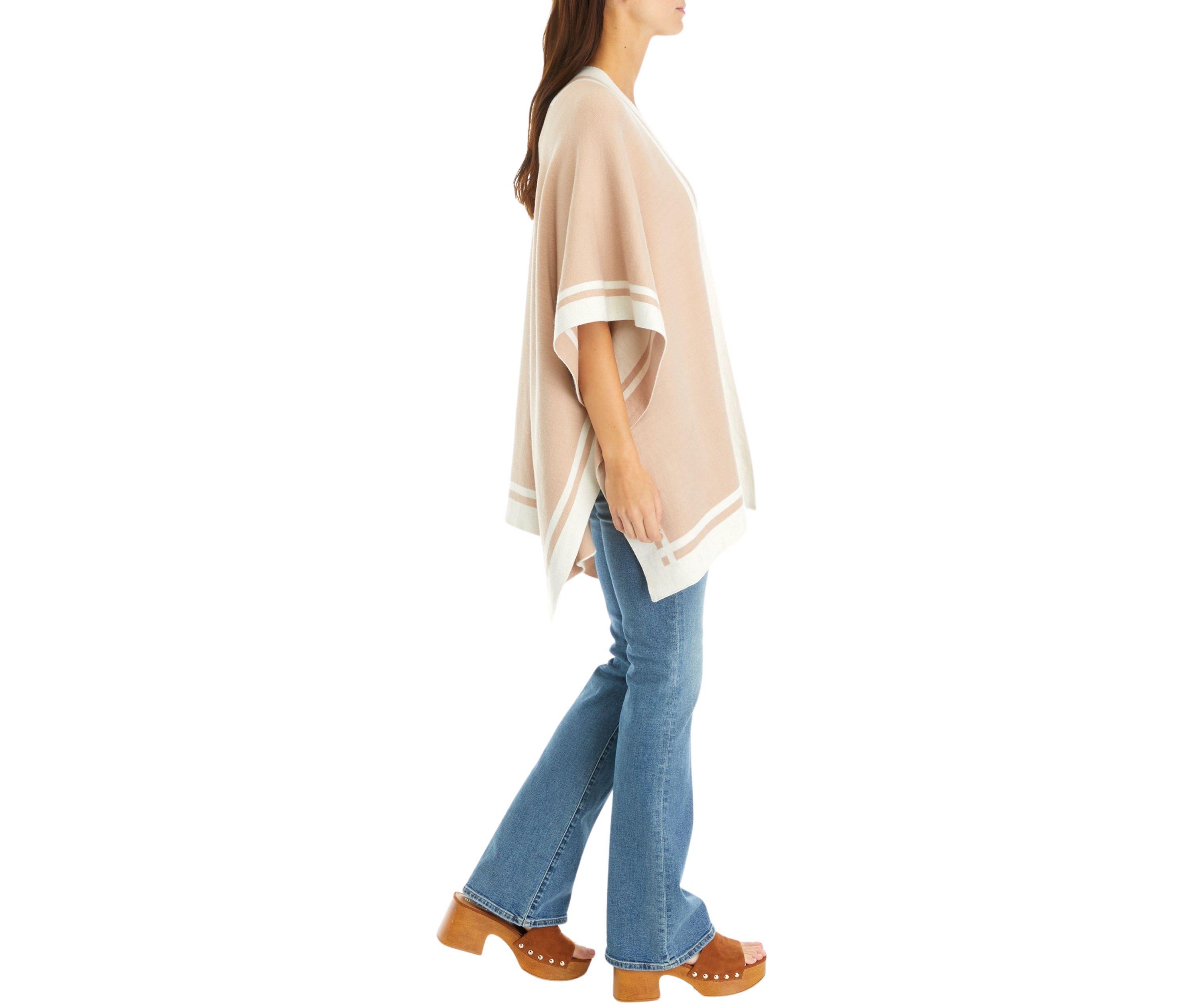 Womens Lurex Double Border Knit Striped Ruana Wrap